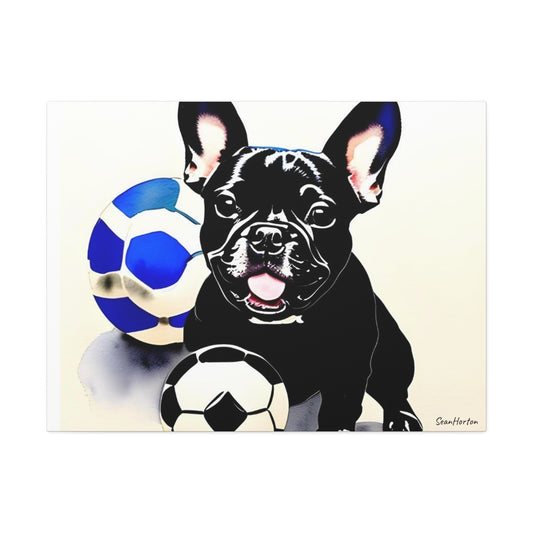 Frenchie with a Soccer Ball(Horizontal) Canvas Stretched, 1.5''