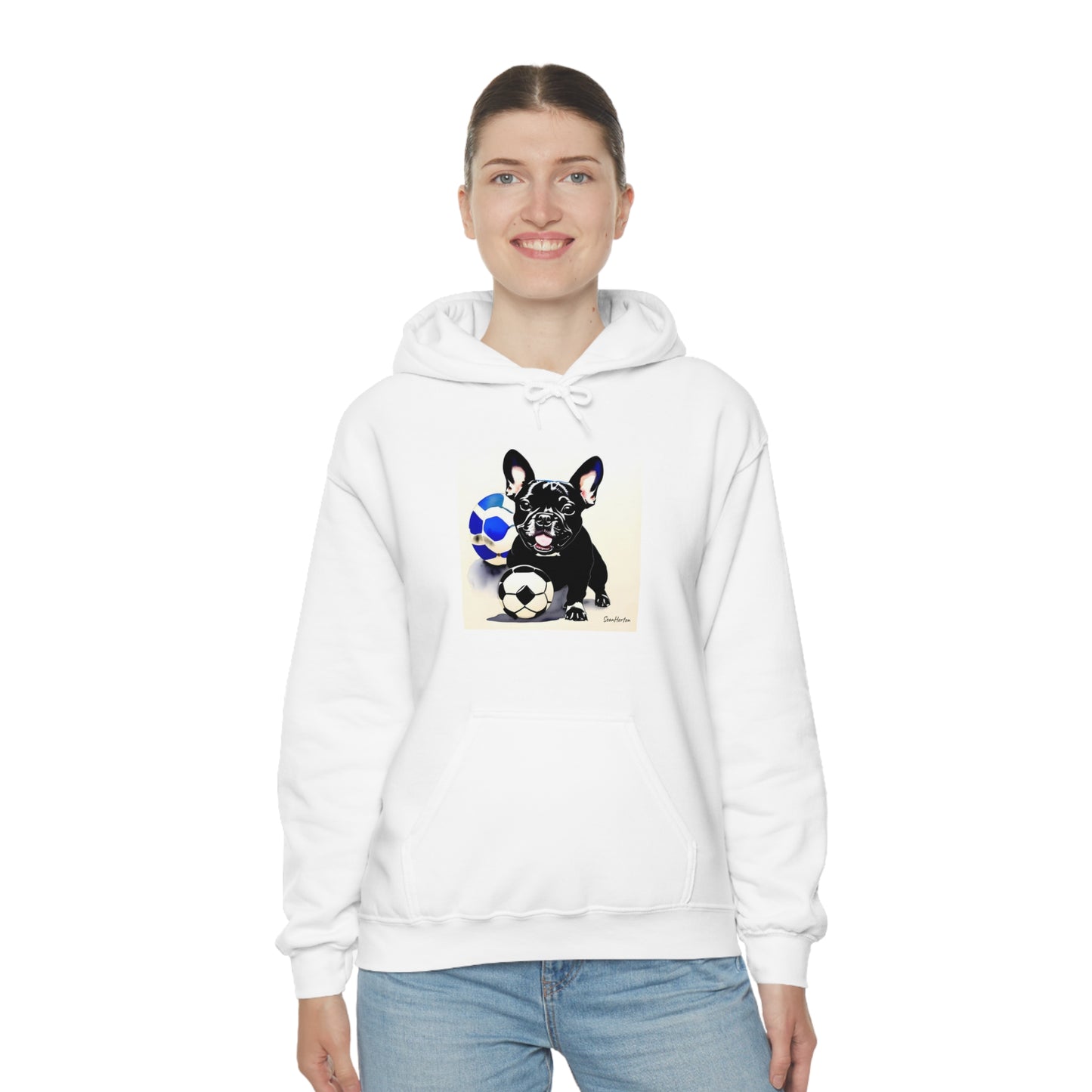 Frenchie with a Soccer Ball Unisex Heavy Blend™ Hooded Sweatshirt