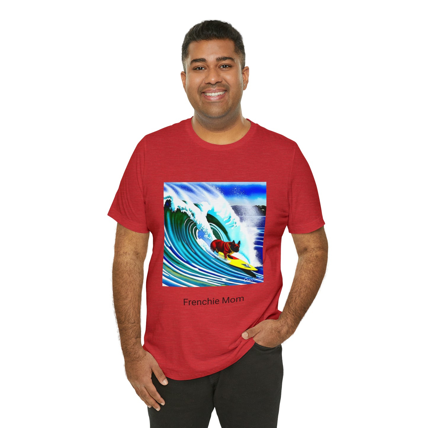 Surfing Frenchie/Frenchie Mom Unisex Jersey Short Sleeve Tee