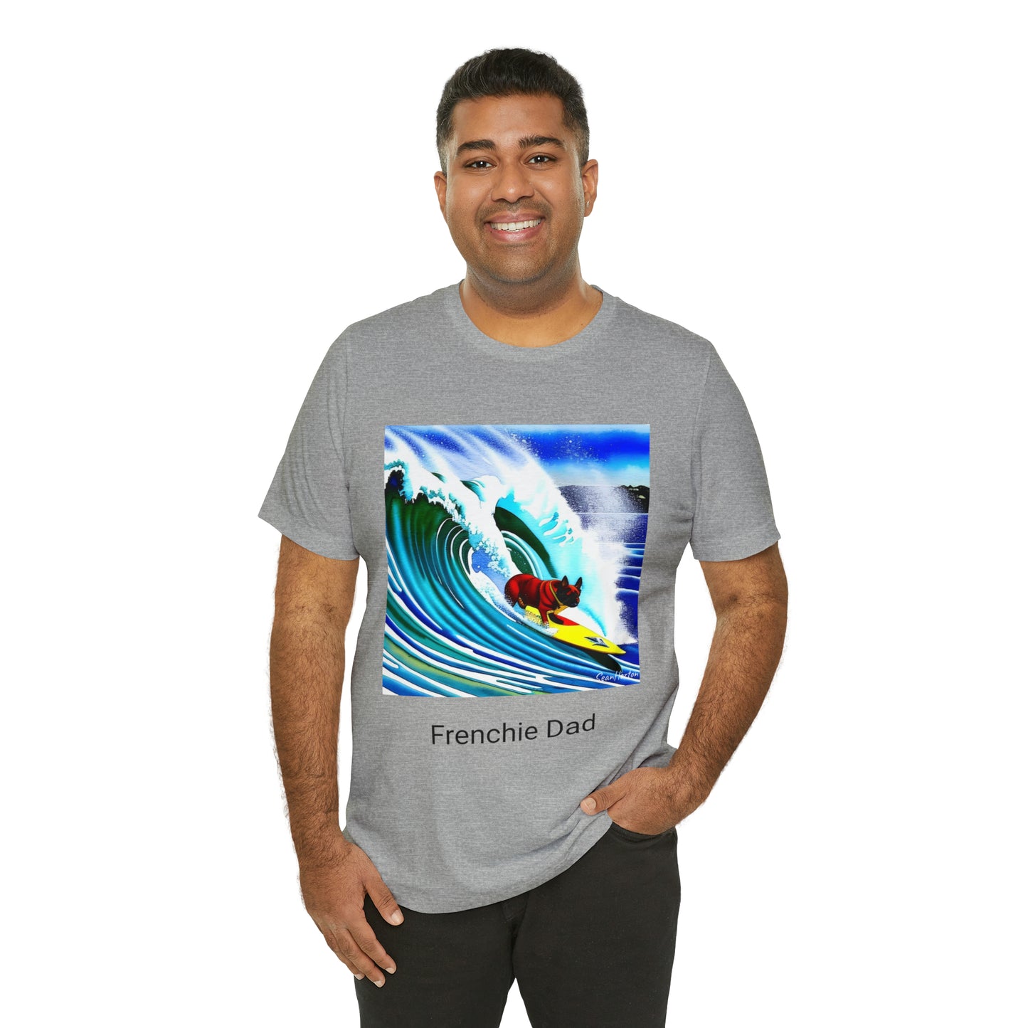 Surfing Frenchie/Frenchie Dad Unisex Jersey Short Sleeve Tee