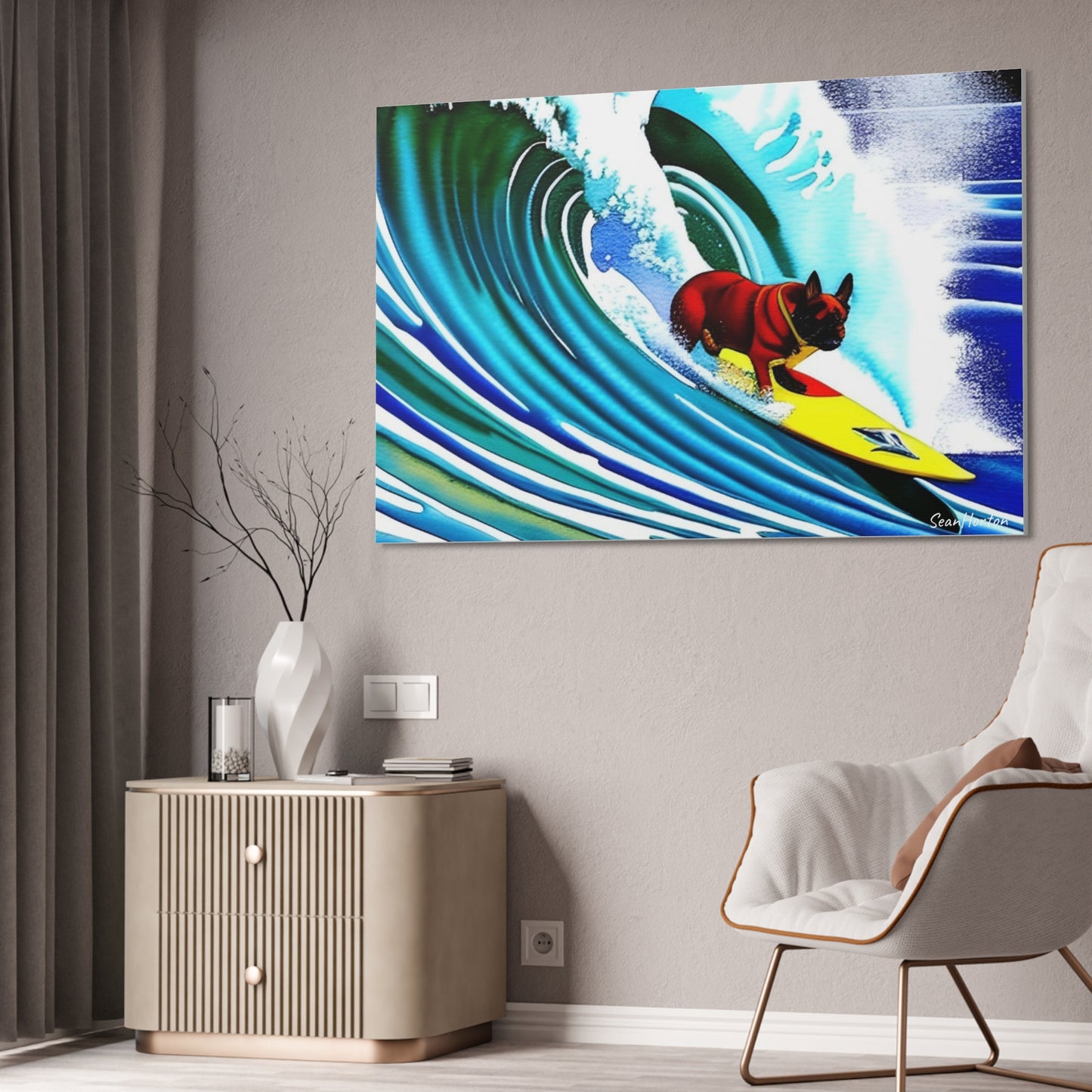 Surfing Frenchie (Horizontal) Canvas Stretched, 1.5''