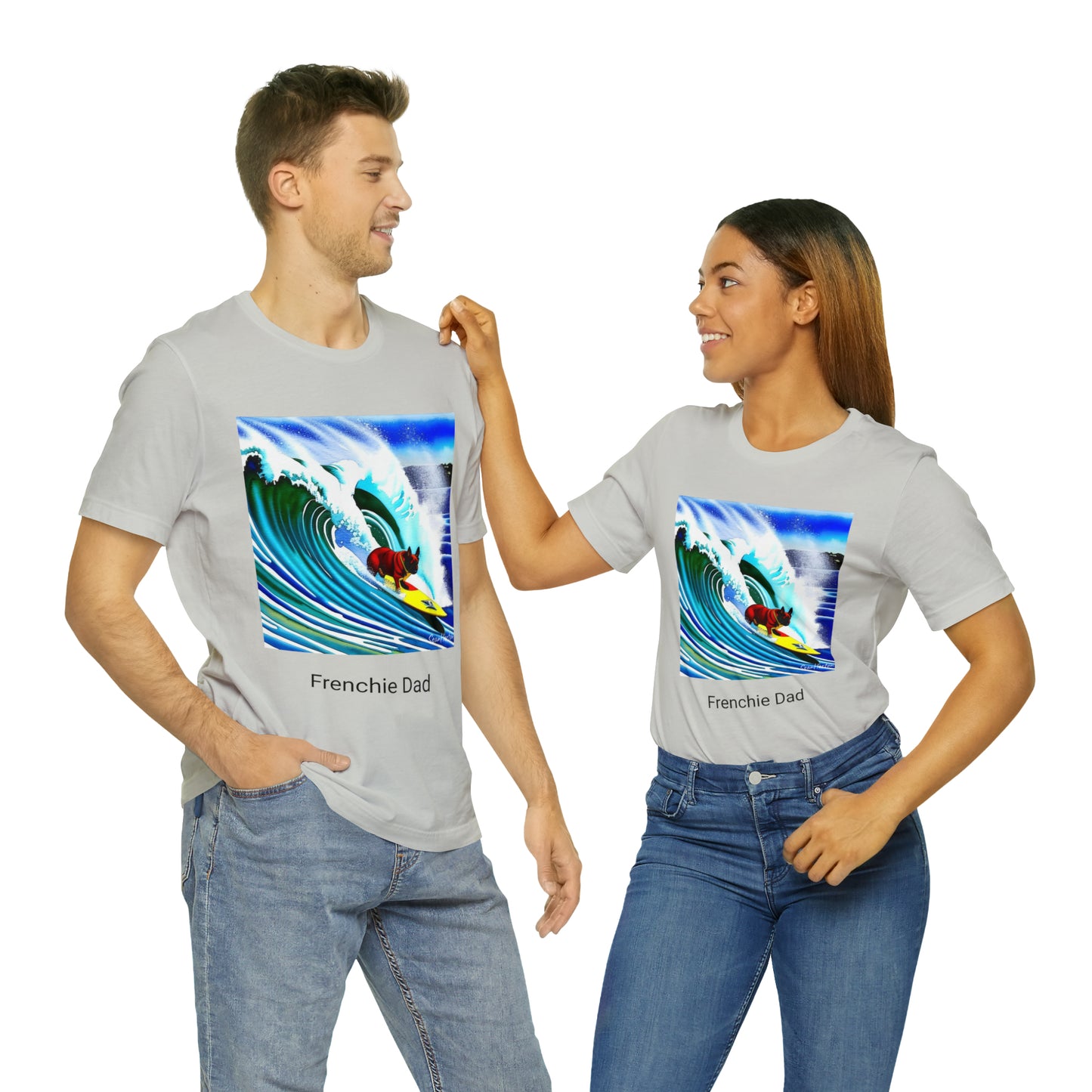 Surfing Frenchie/Frenchie Dad Unisex Jersey Short Sleeve Tee