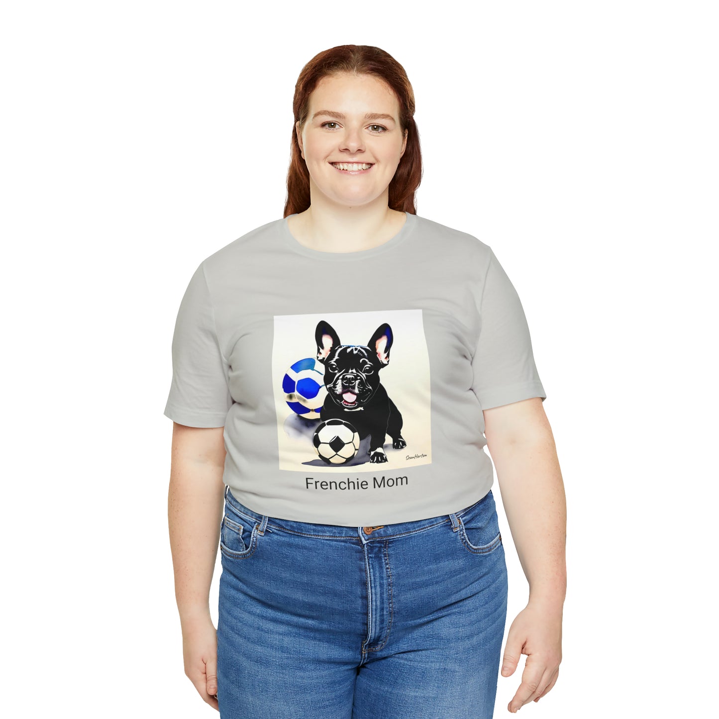 Frenchie with Soccer Ball/Frenchie Mom Unisex Jersey Short Sleeve Tee