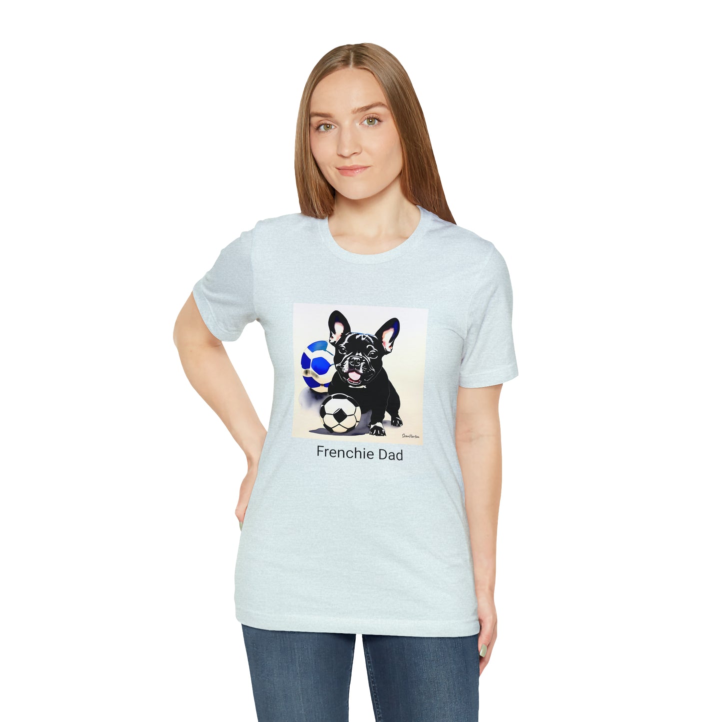 Frenchie with Soccer Ball/Frenchie Dad Unisex Jersey Short Sleeve Tee