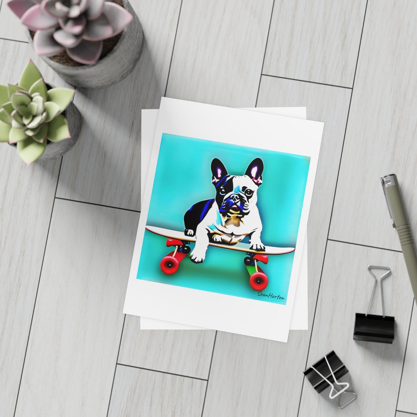 Frenchie on a Skateboard Postcard Bundles (envelopes included)