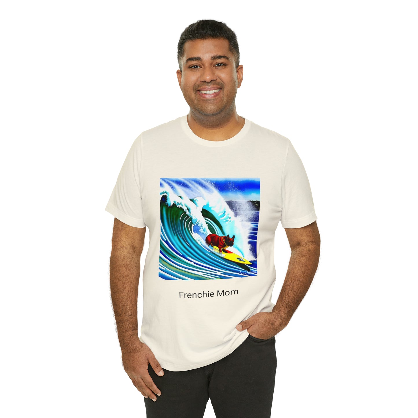 Surfing Frenchie/Frenchie Mom Unisex Jersey Short Sleeve Tee