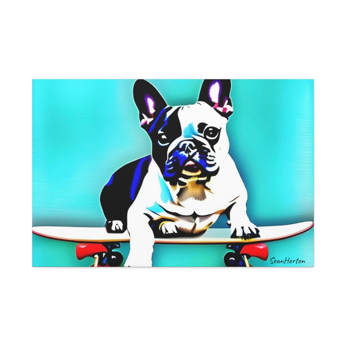 Frenchie on a Skateboard (Horizontal) Canvas Stretched, 1.5''
