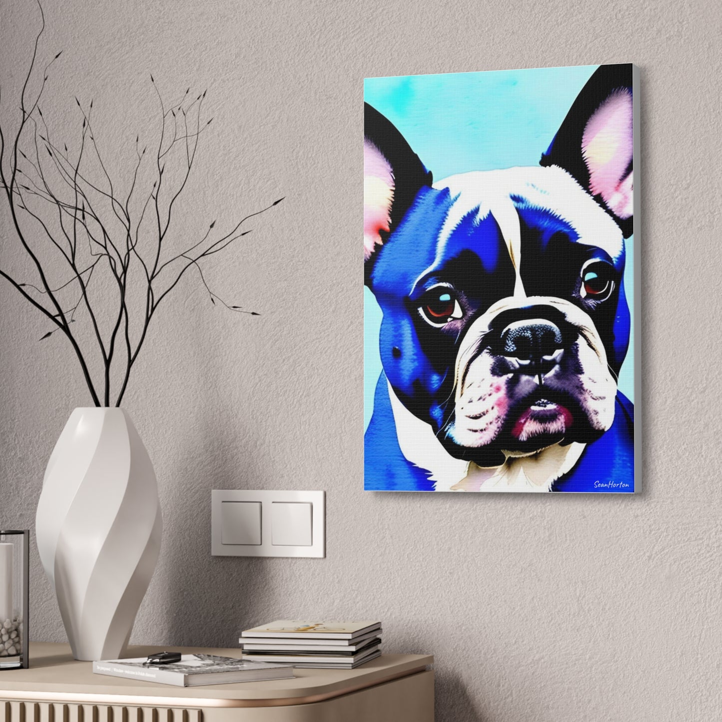 Blue Frenchie (Verticle) Canvas Stretched, 1.5''