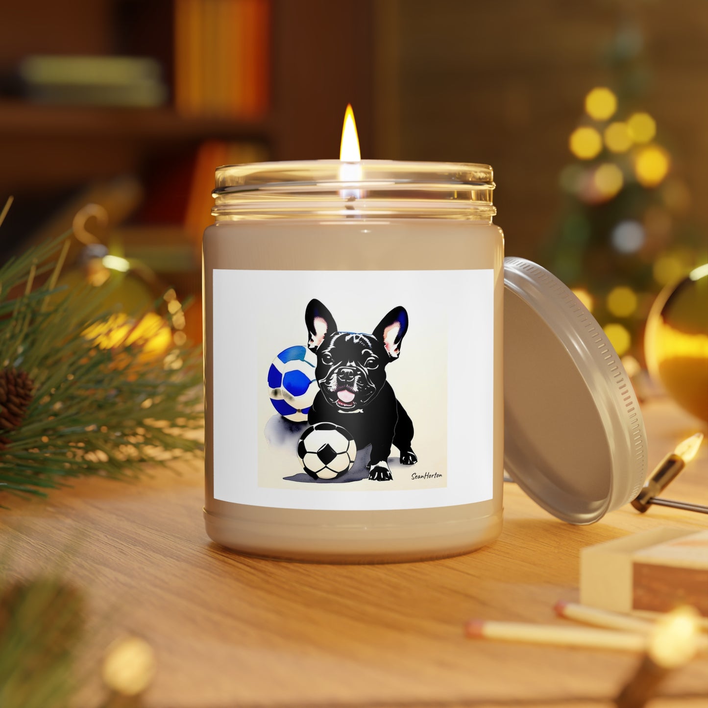 Frenchie with a Soccer Ball Scented Candles, 9oz