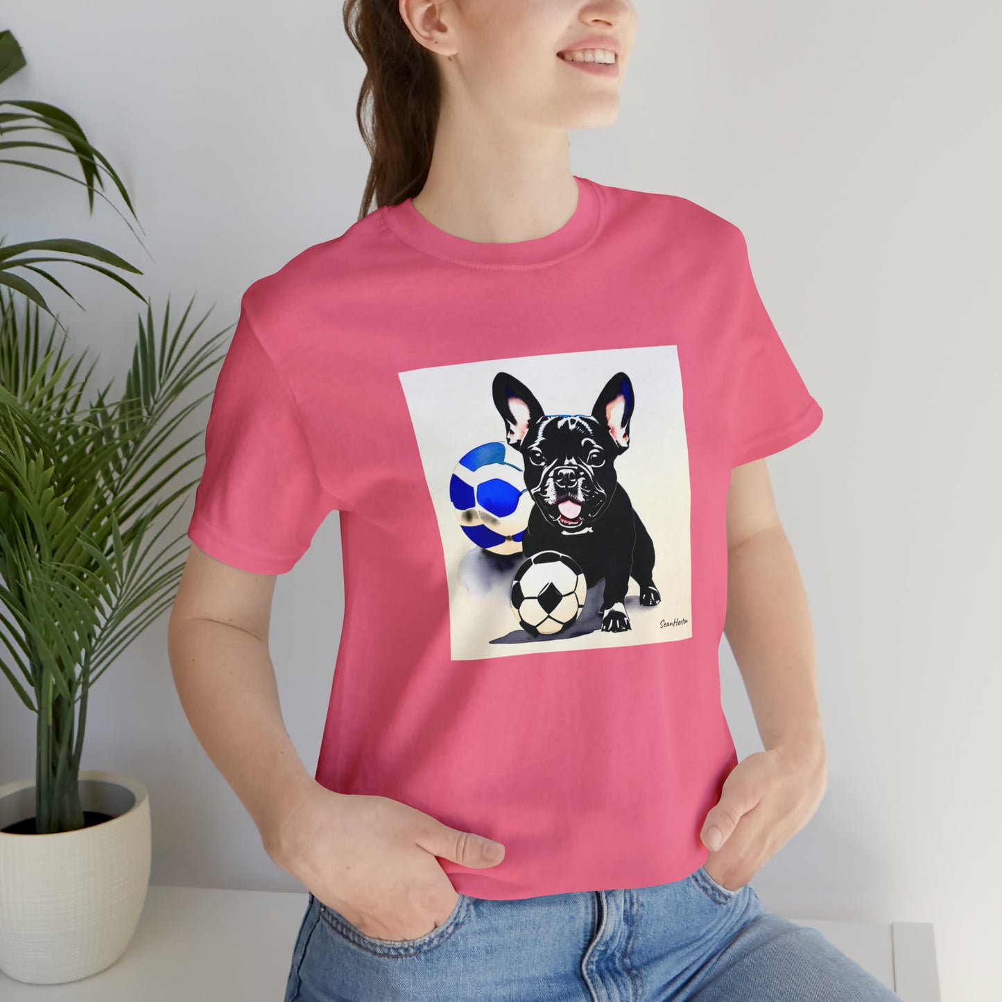 Frenchie with Soccer Ball Unisex Jersey Short Sleeve Tee