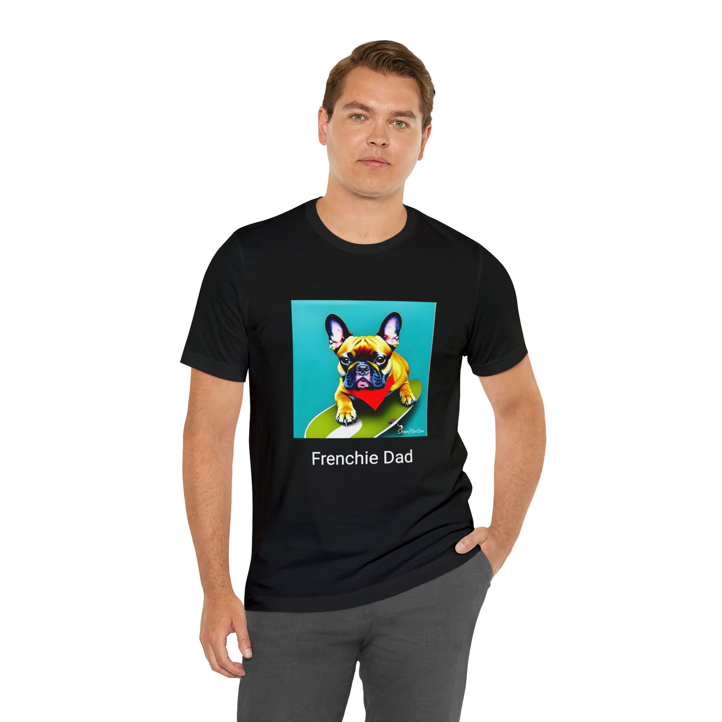 Frenchie on a Skateboard #2/Frenchie Dad Unisex Jersey Short Sleeve Tee