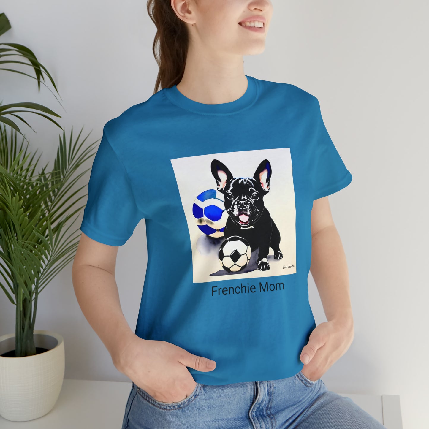 Frenchie with Soccer Ball/Frenchie Mom Unisex Jersey Short Sleeve Tee