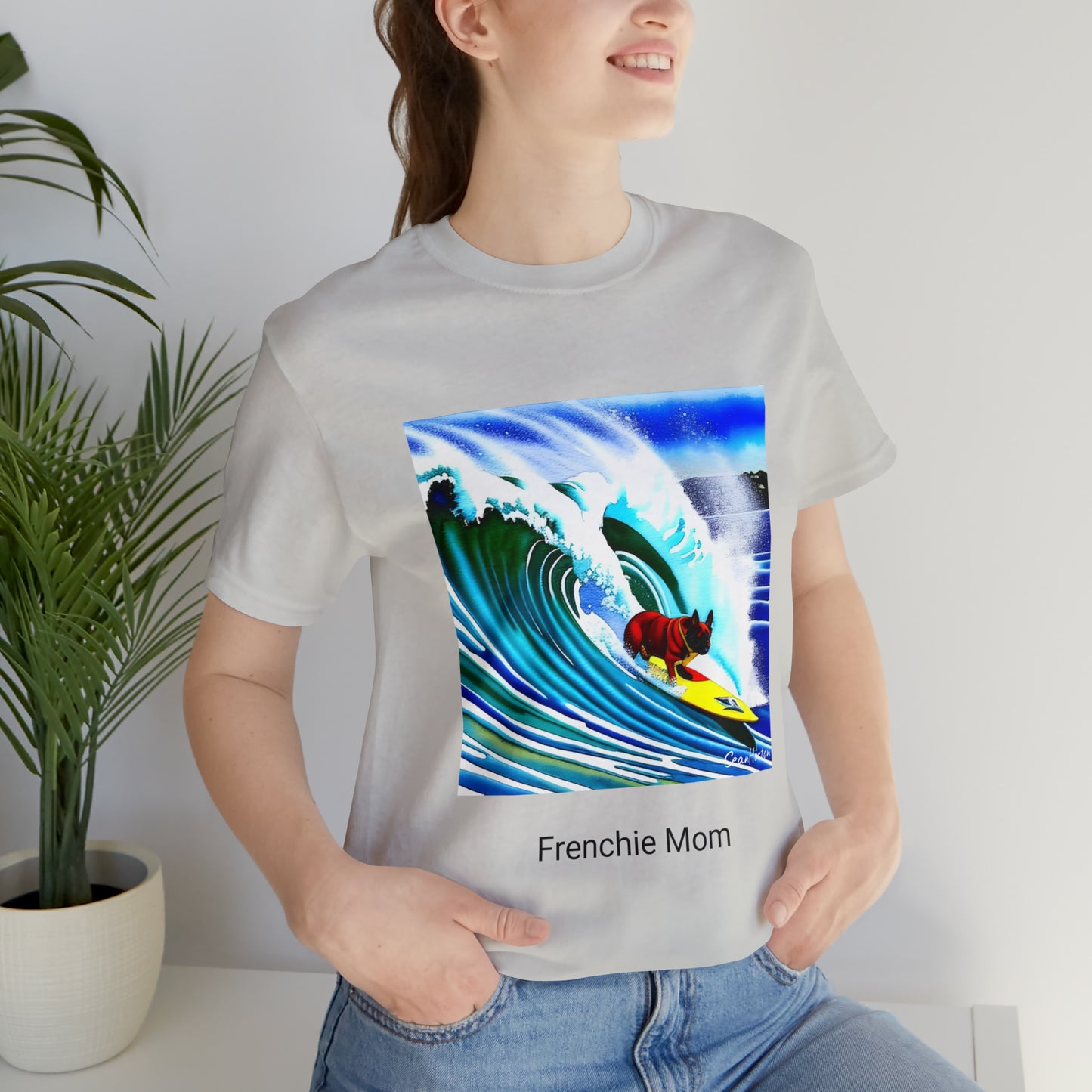Surfing Frenchie/Frenchie Mom Unisex Jersey Short Sleeve Tee