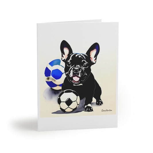 Frenchie with a Soccer Ball Greeting cards (8, 16, and 24 pcs)