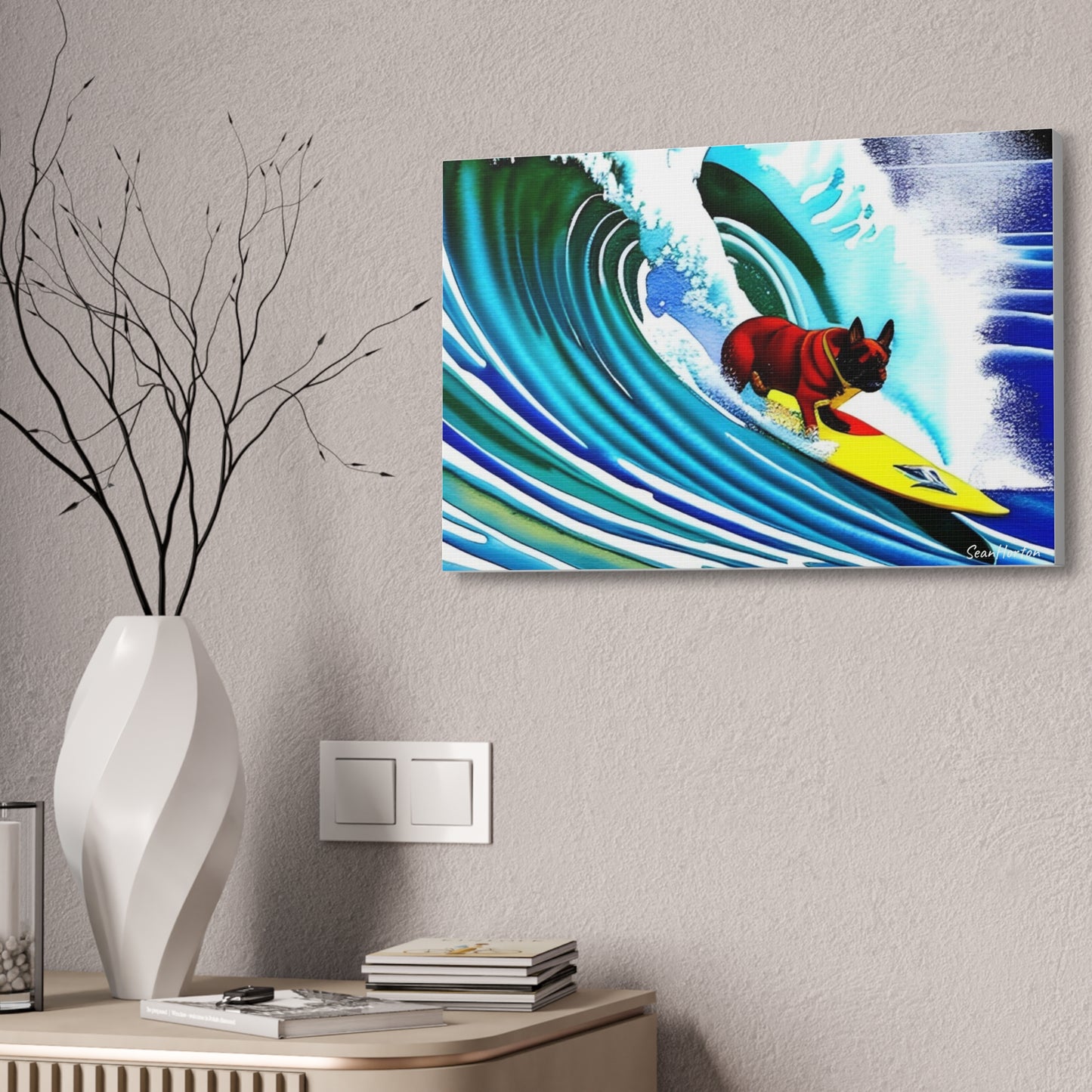 Surfing Frenchie (Horizontal) Canvas Stretched, 1.5''
