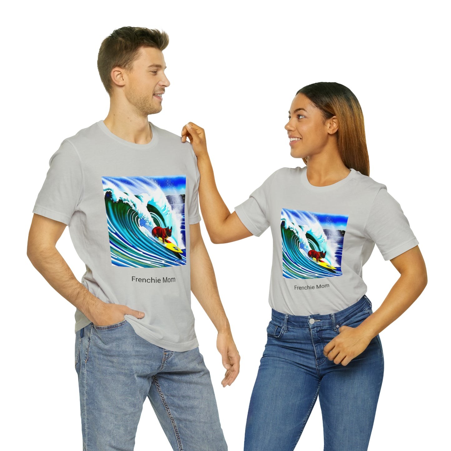 Surfing Frenchie/Frenchie Mom Unisex Jersey Short Sleeve Tee
