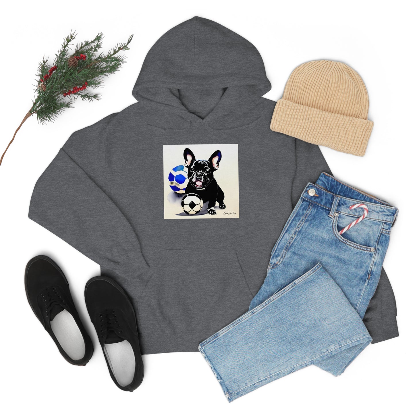 Frenchie with a Soccer Ball Unisex Heavy Blend™ Hooded Sweatshirt