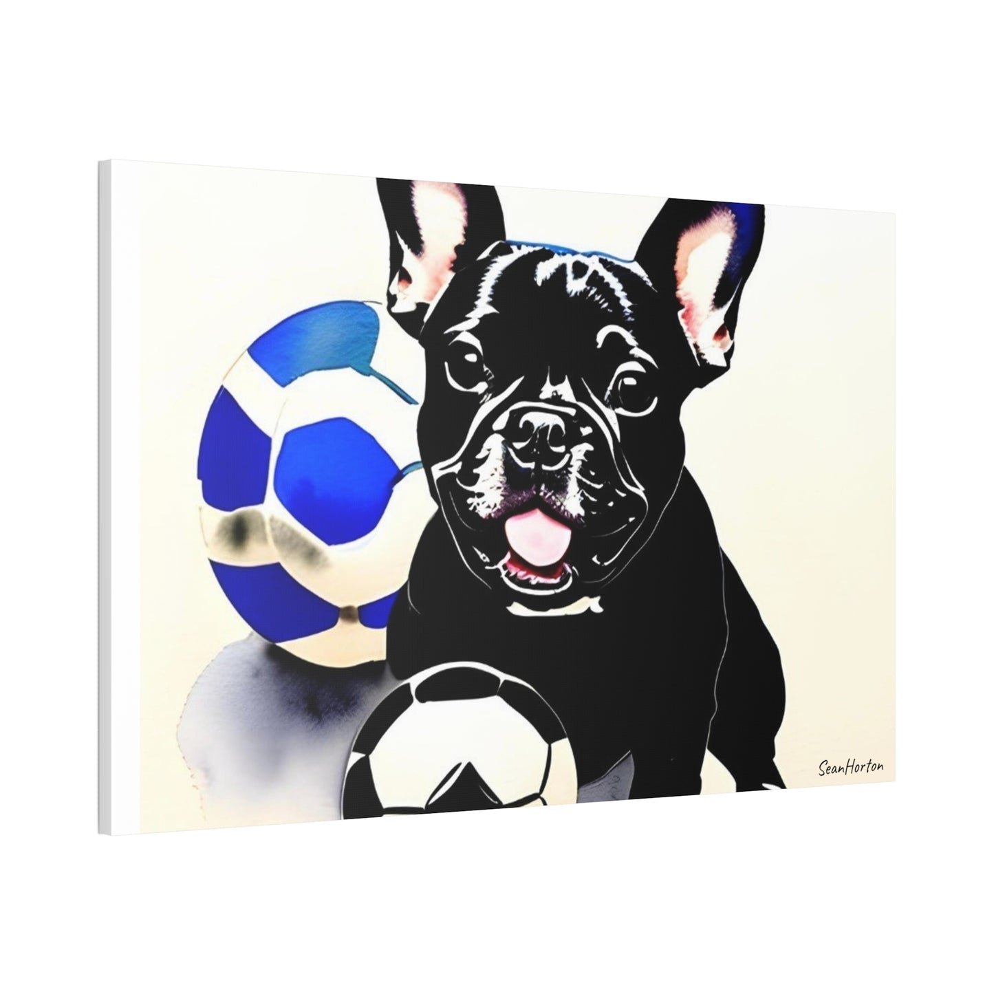 Frenchie with a Soccer Ball(Horizontal) Canvas Stretched, 1.5''
