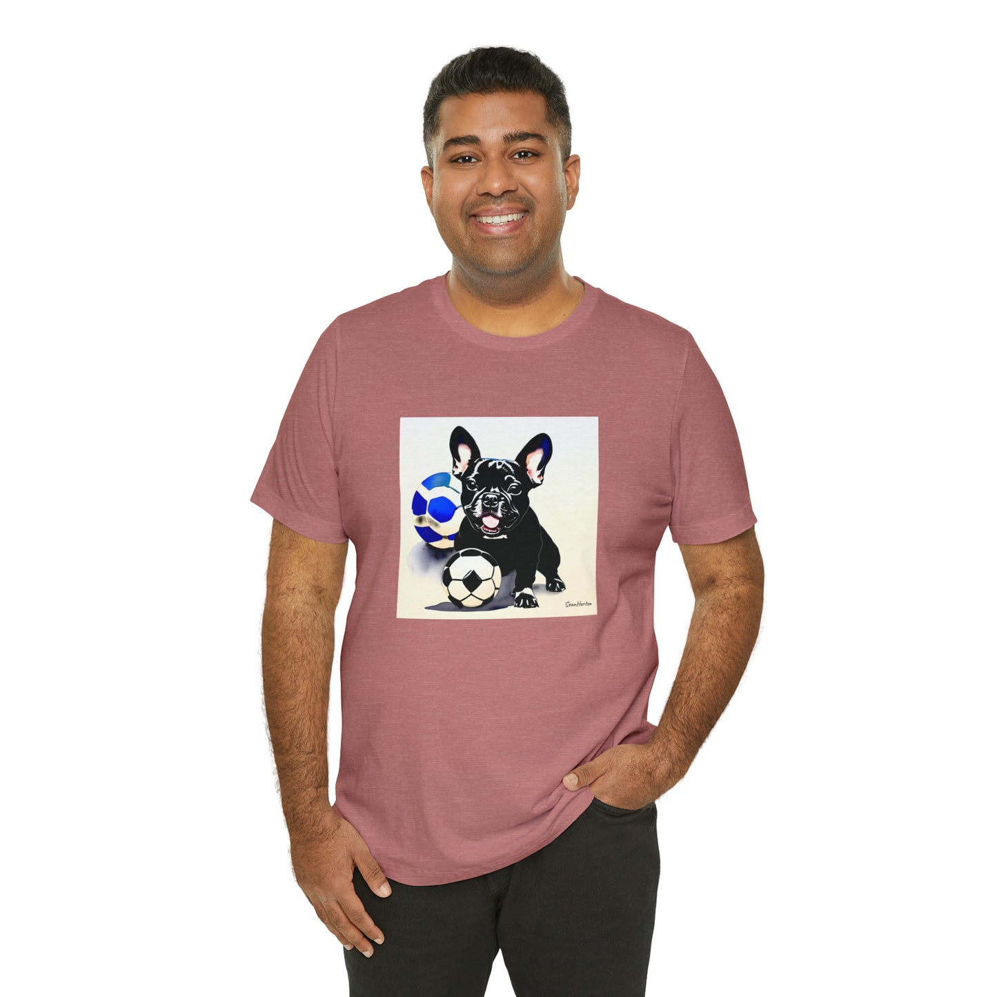 Frenchie with Soccer Ball Unisex Jersey Short Sleeve Tee