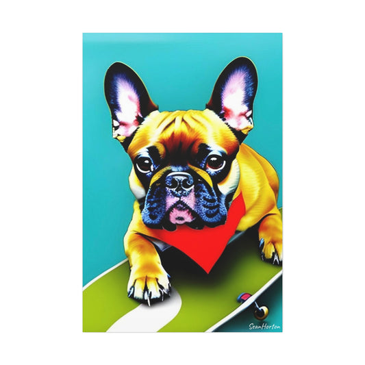 Frenchie on a Skateboard #2 (Verticle) Canvas Stretched, 1.5''