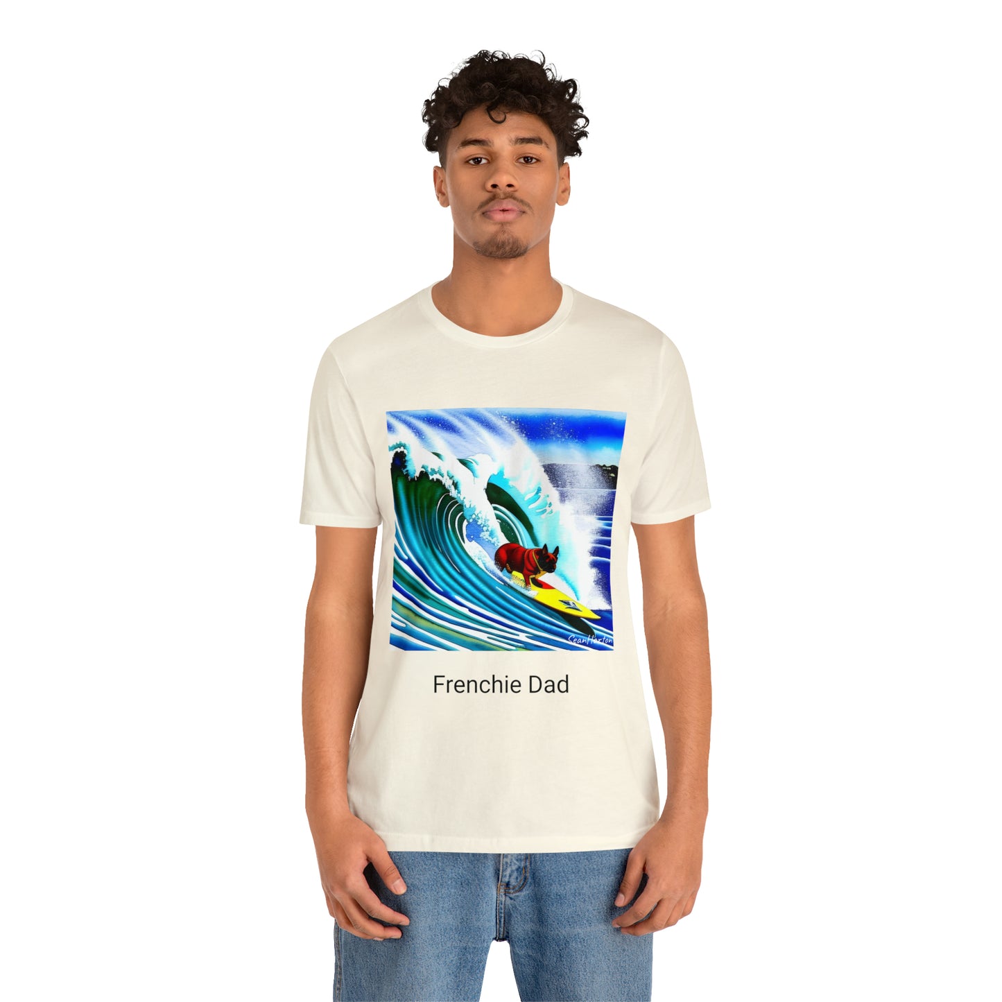 Surfing Frenchie/Frenchie Dad Unisex Jersey Short Sleeve Tee