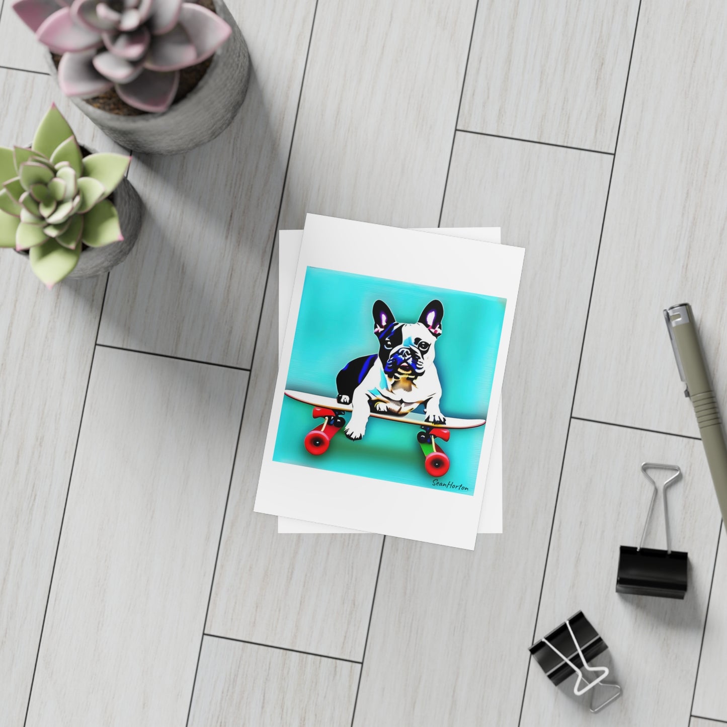 Frenchie on a Skateboard Postcard Bundles (envelopes included)