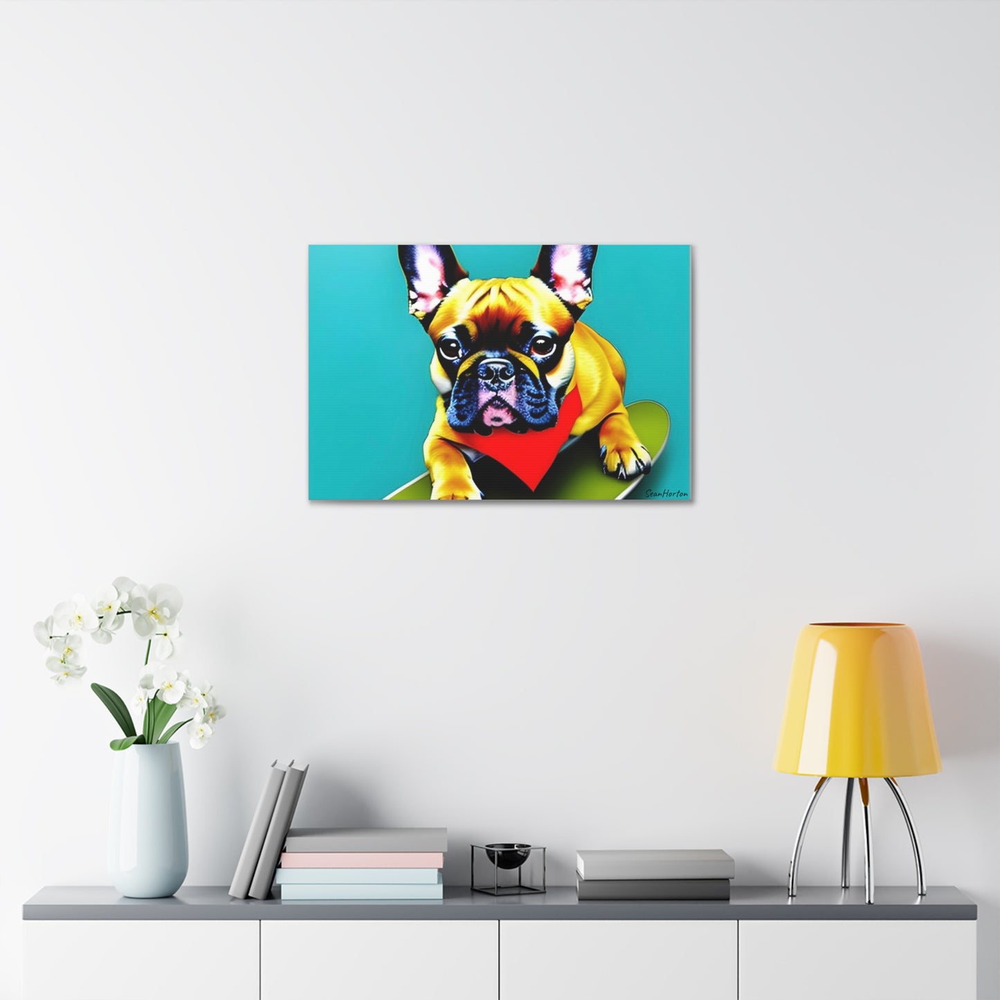 Frenchie on a Skateboard #2 (Horizontal) Canvas Stretched, 1.5''