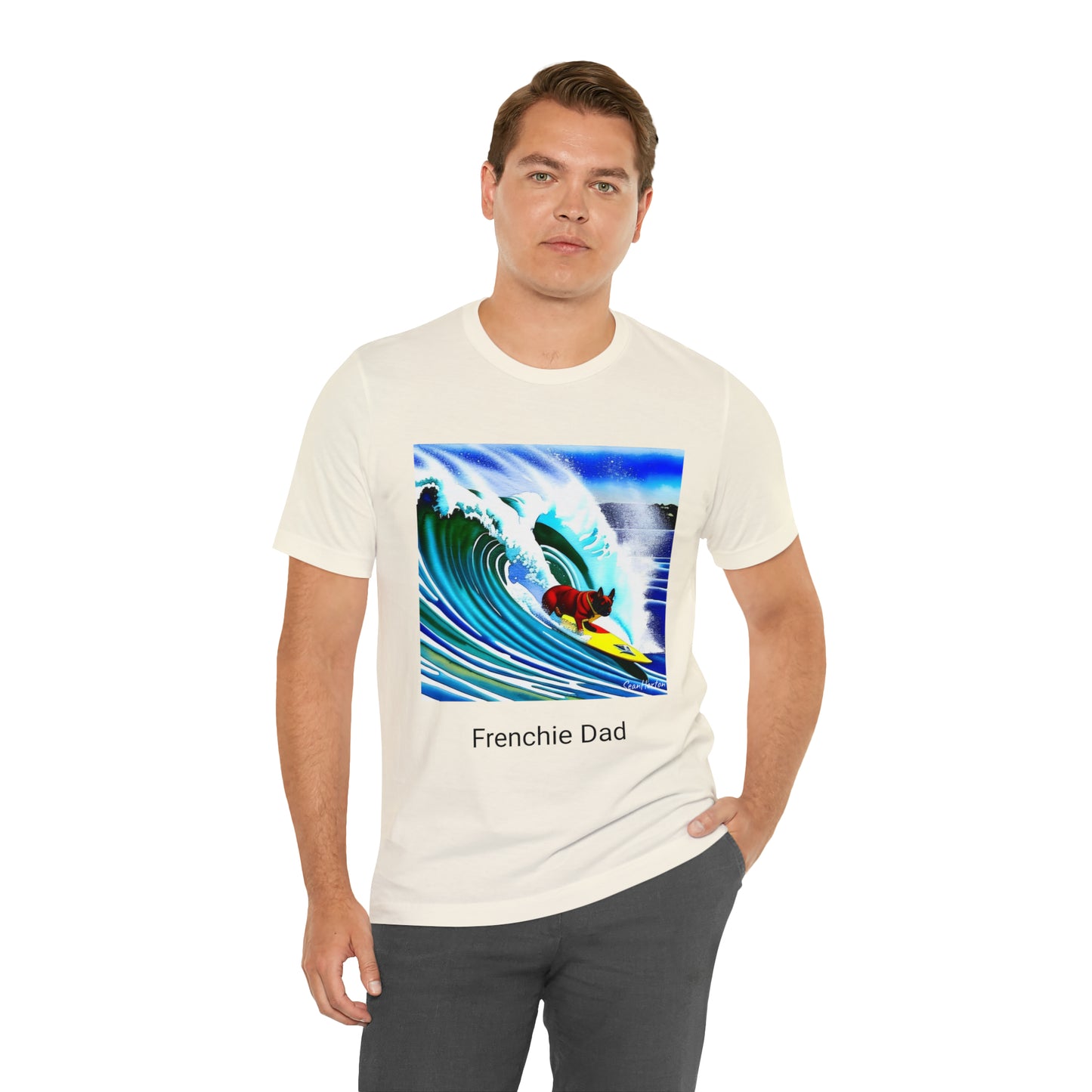 Surfing Frenchie/Frenchie Dad Unisex Jersey Short Sleeve Tee
