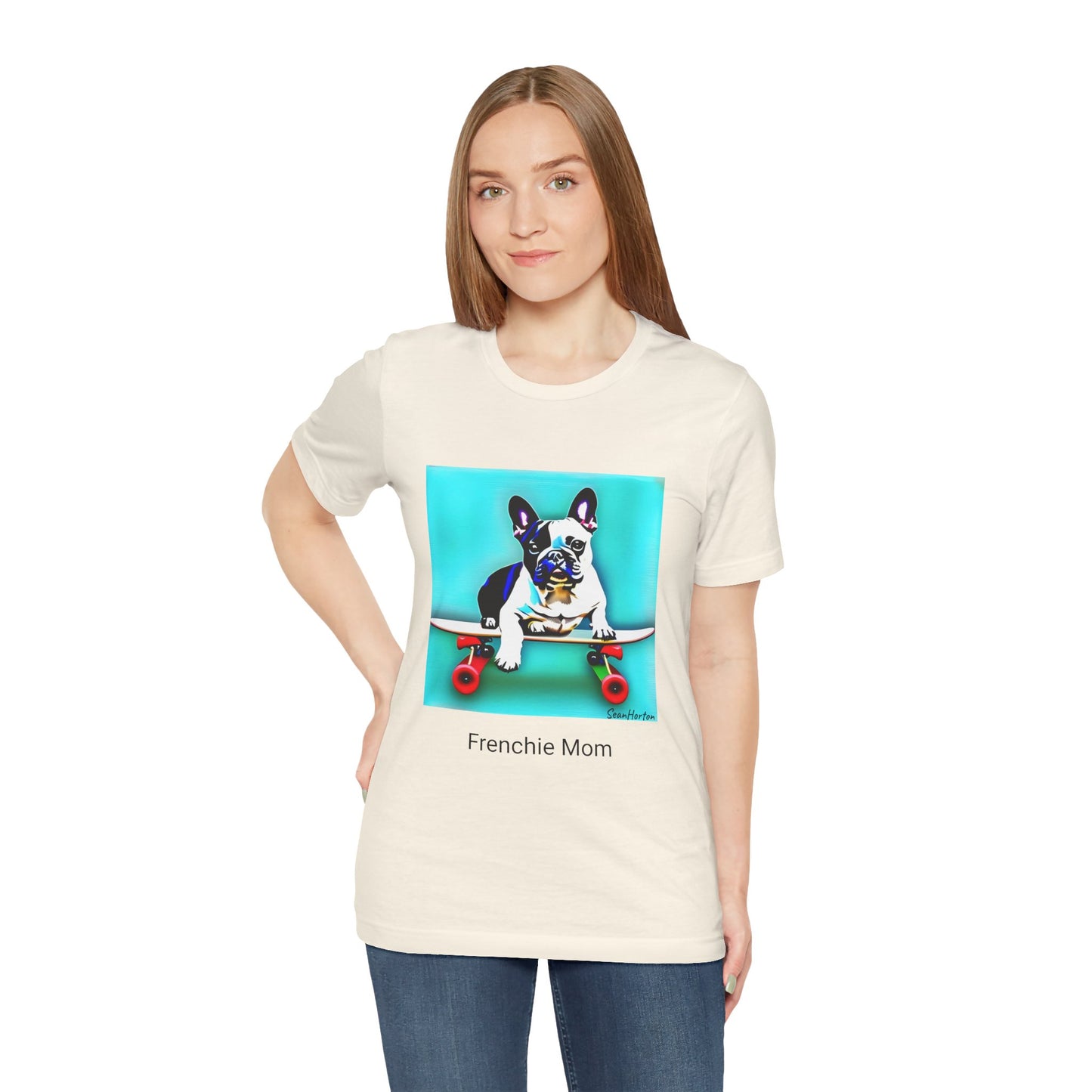 Frenchie on a Skateboard/Frenchie Mom Unisex Jersey Short Sleeve Tee