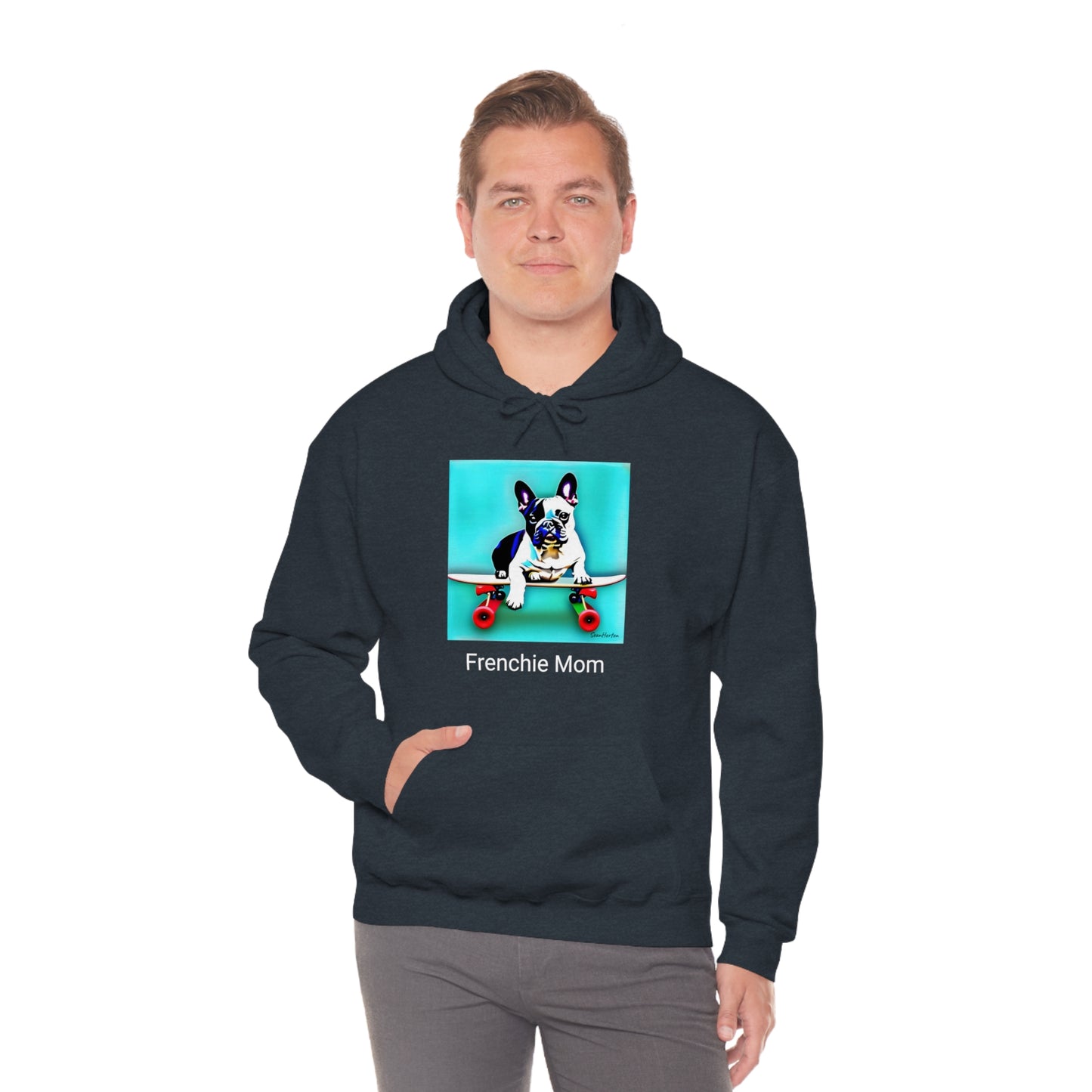 Frenchie on a Skateboard/Frenchie Mom Unisex Heavy Blend™ Hooded Sweatshirt