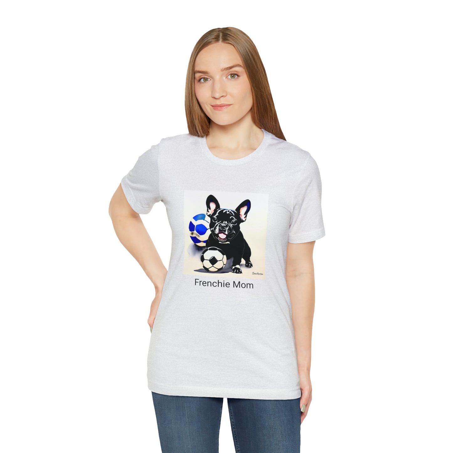 Frenchie with Soccer Ball/Frenchie Mom Unisex Jersey Short Sleeve Tee