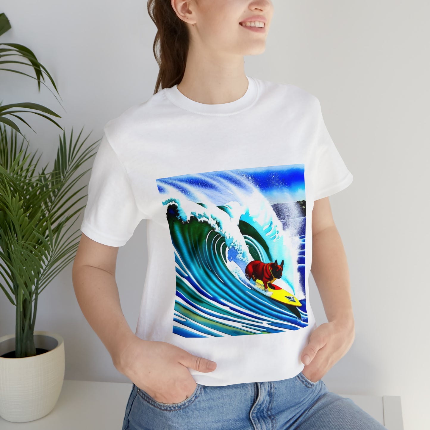 Surfing Frenchie Unisex Jersey Short Sleeve Tee