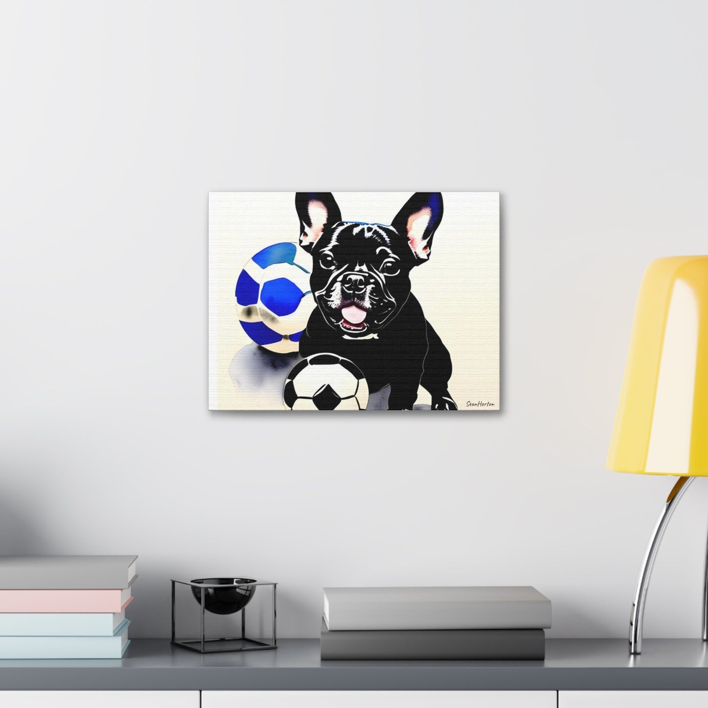 Frenchie with a Soccer Ball(Horizontal) Canvas Stretched, 1.5''