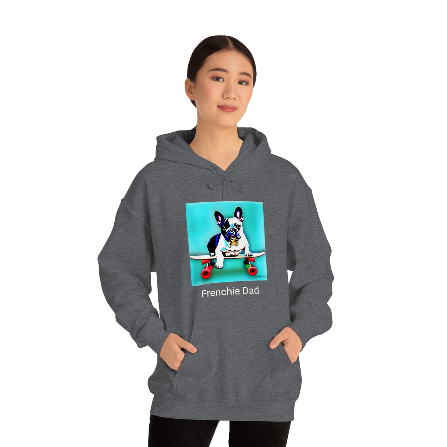 Frenchie on a Skateboard/Frenchie Dad Unisex Heavy Blend™ Hooded Sweatshirt