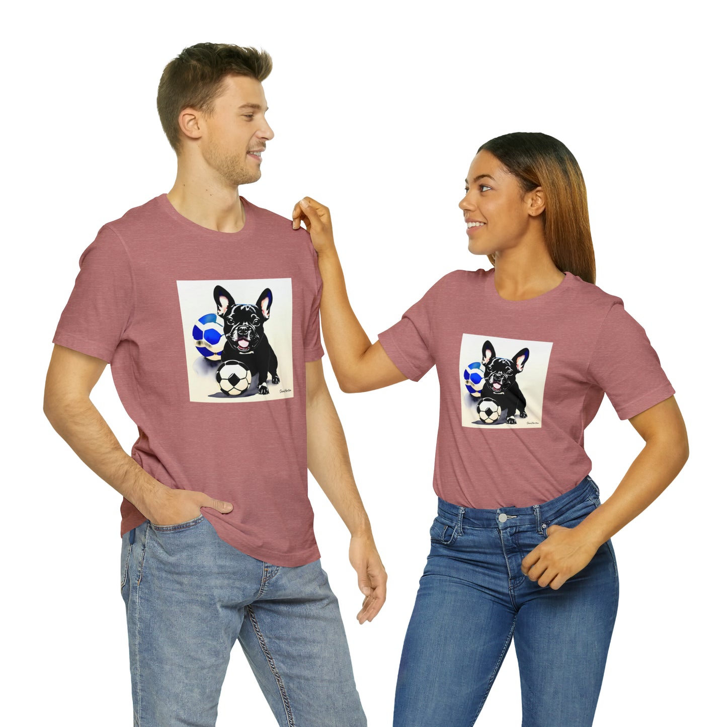 Frenchie with Soccer Ball Unisex Jersey Short Sleeve Tee