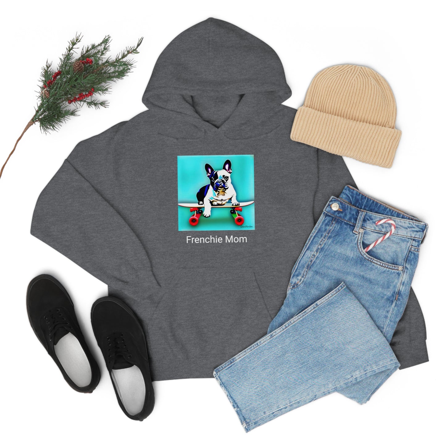 Frenchie on a Skateboard/Frenchie Mom Unisex Heavy Blend™ Hooded Sweatshirt