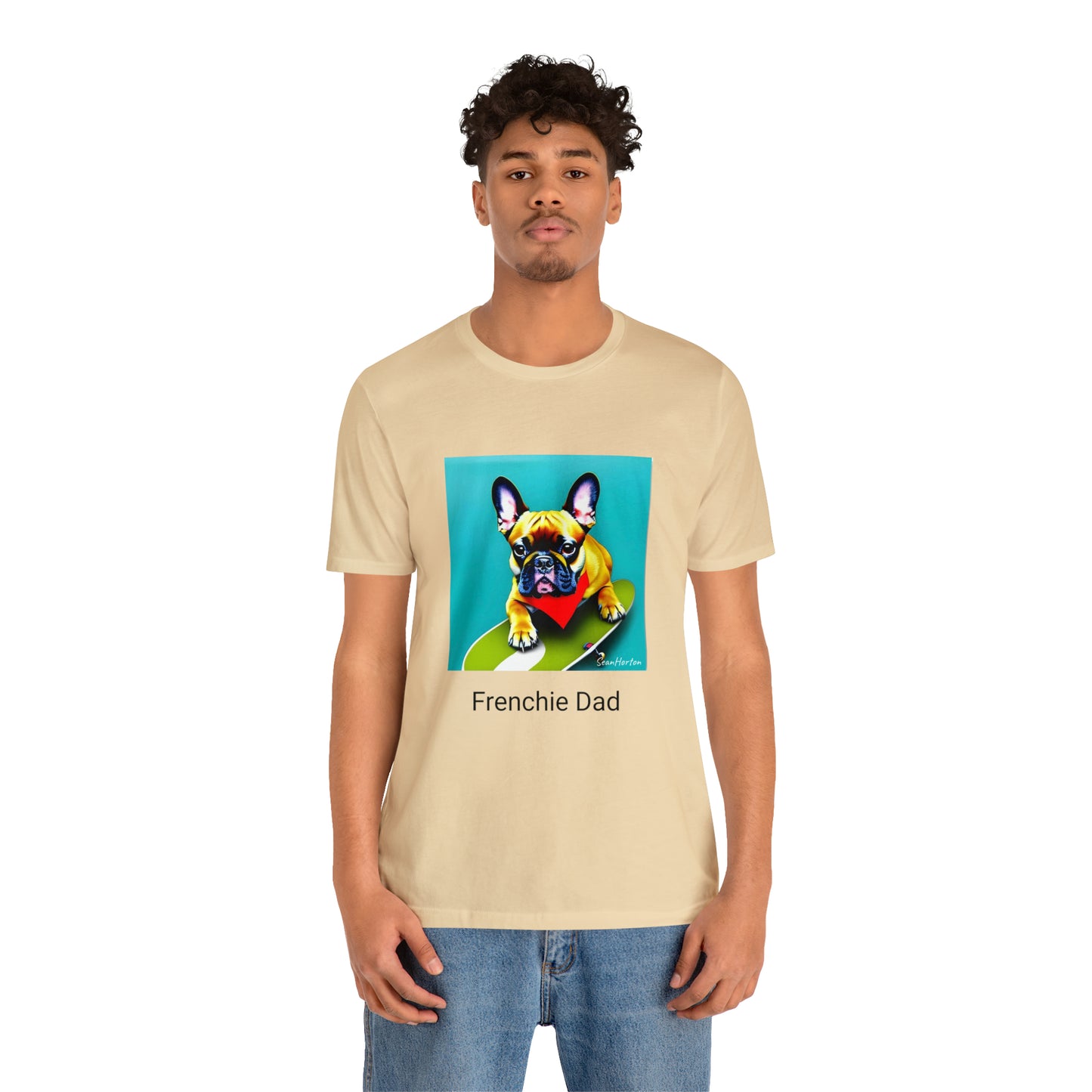 Frenchie on a Skateboard #2/Frenchie Dad Unisex Jersey Short Sleeve Tee
