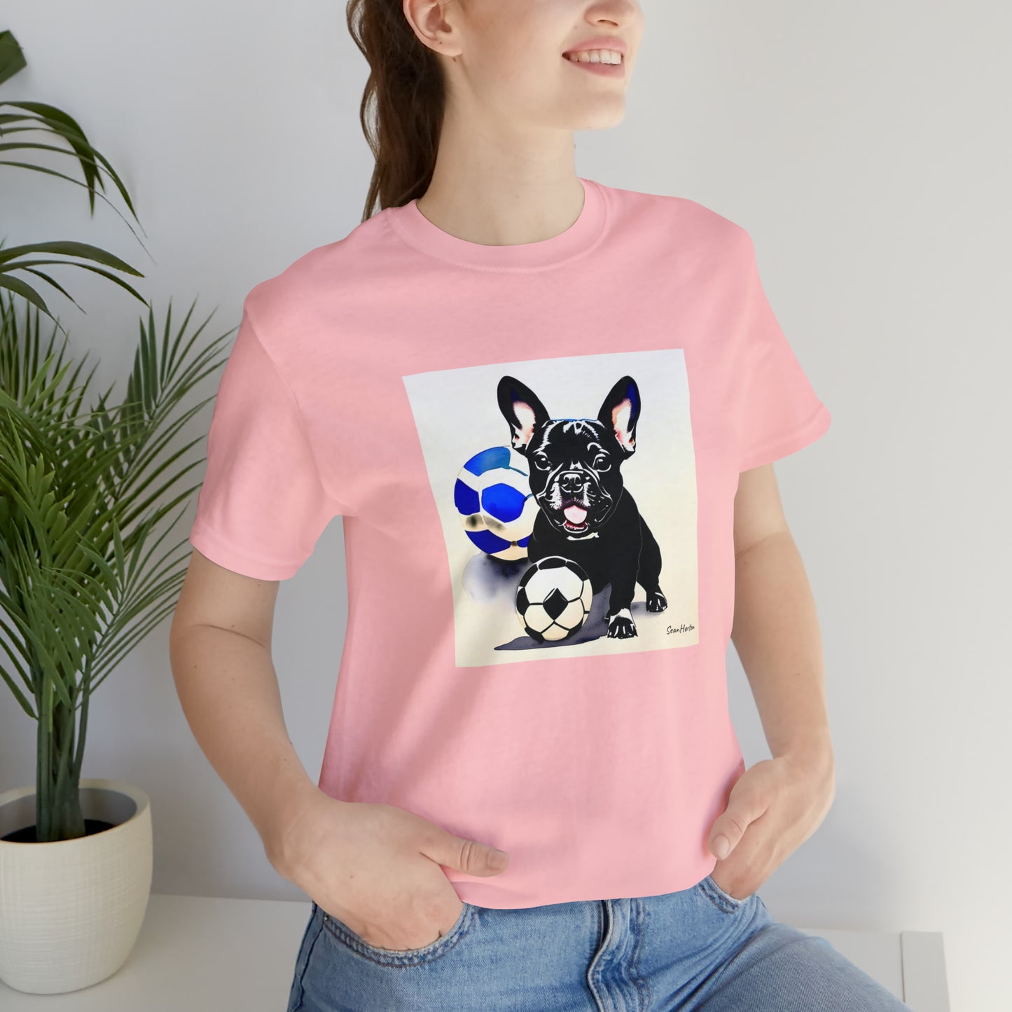Frenchie with Soccer Ball Unisex Jersey Short Sleeve Tee