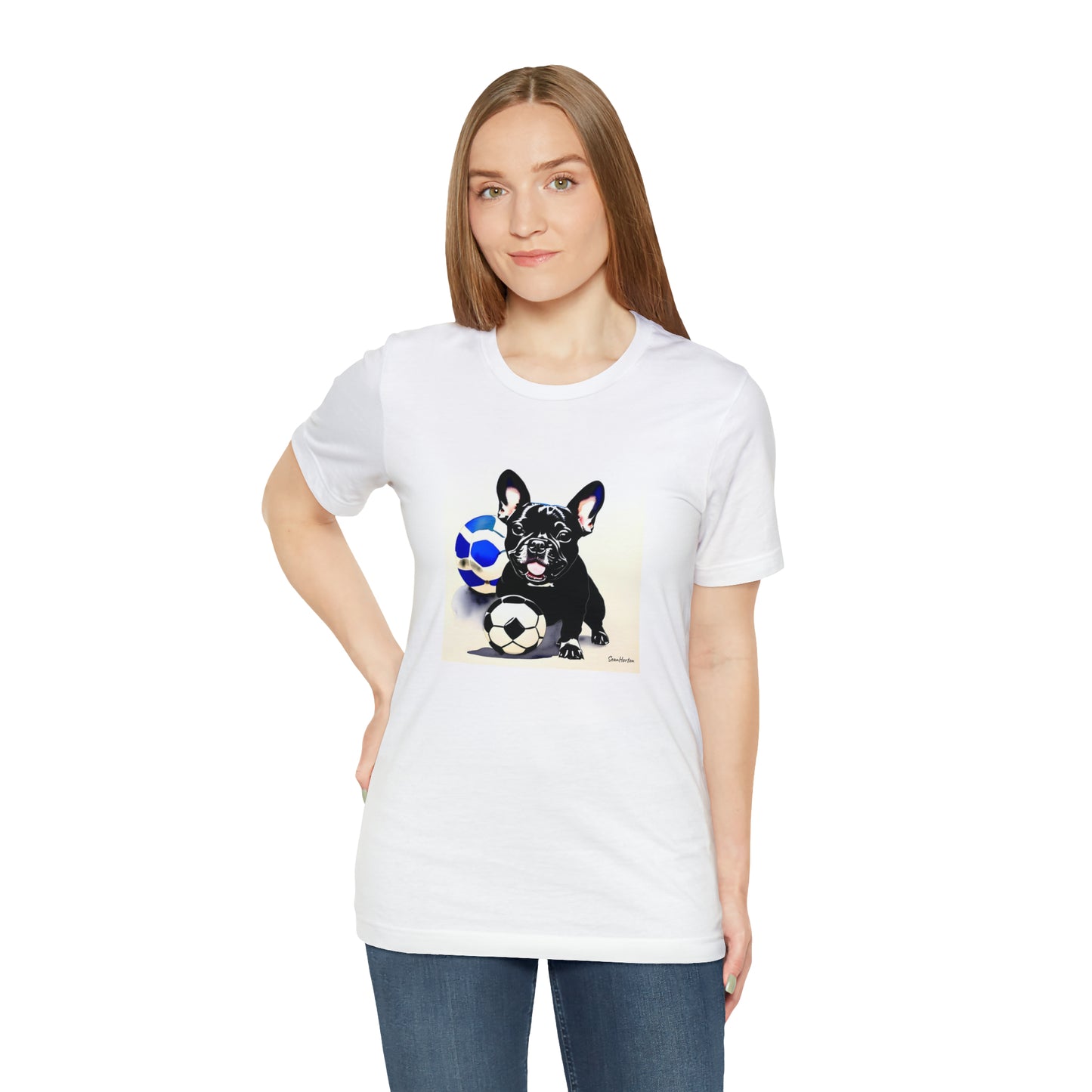 Frenchie with Soccer Ball Unisex Jersey Short Sleeve Tee