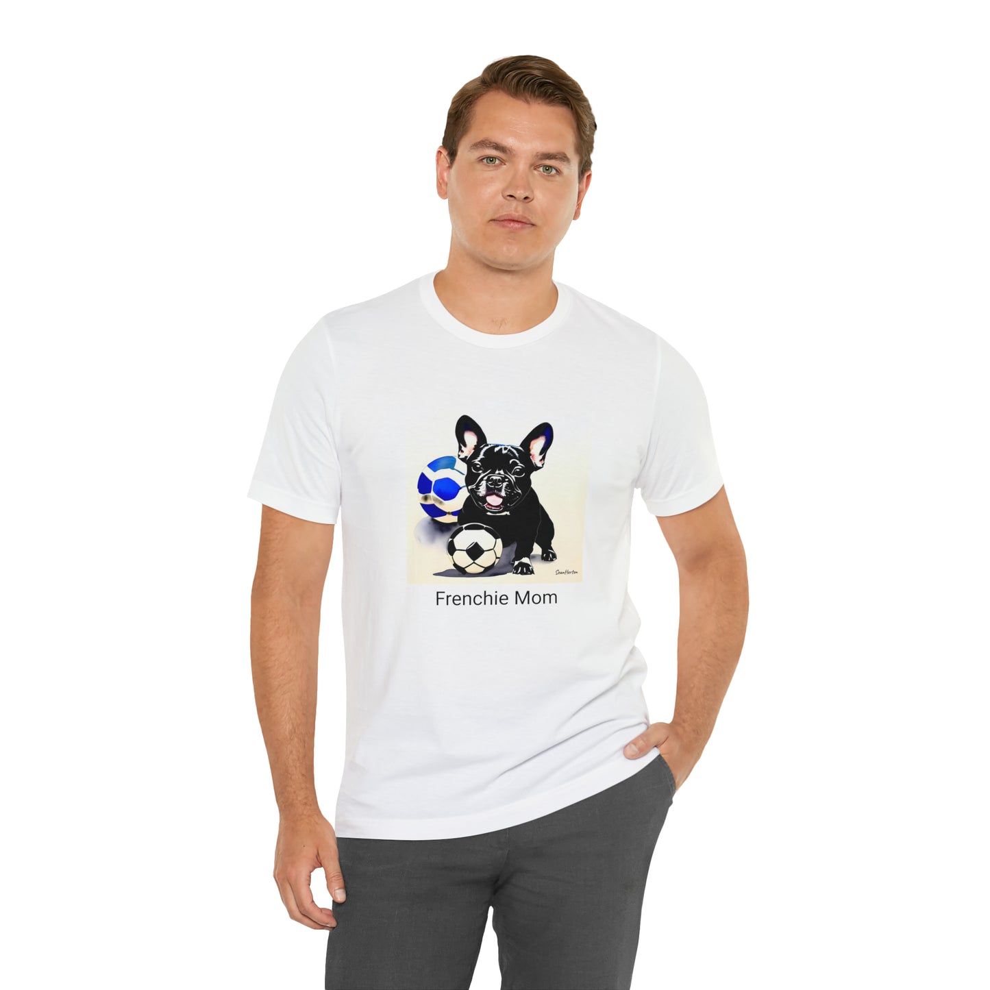 Frenchie with Soccer Ball/Frenchie Mom Unisex Jersey Short Sleeve Tee