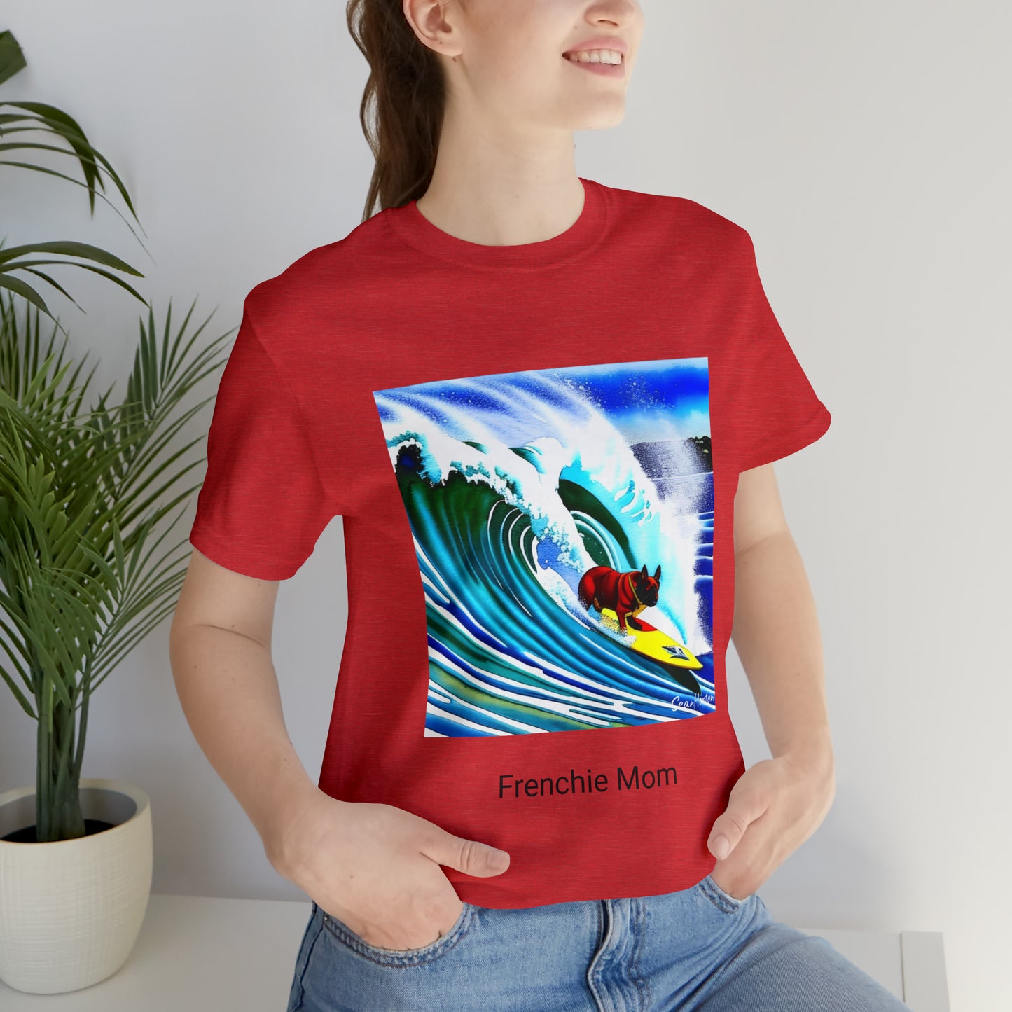 Surfing Frenchie/Frenchie Mom Unisex Jersey Short Sleeve Tee