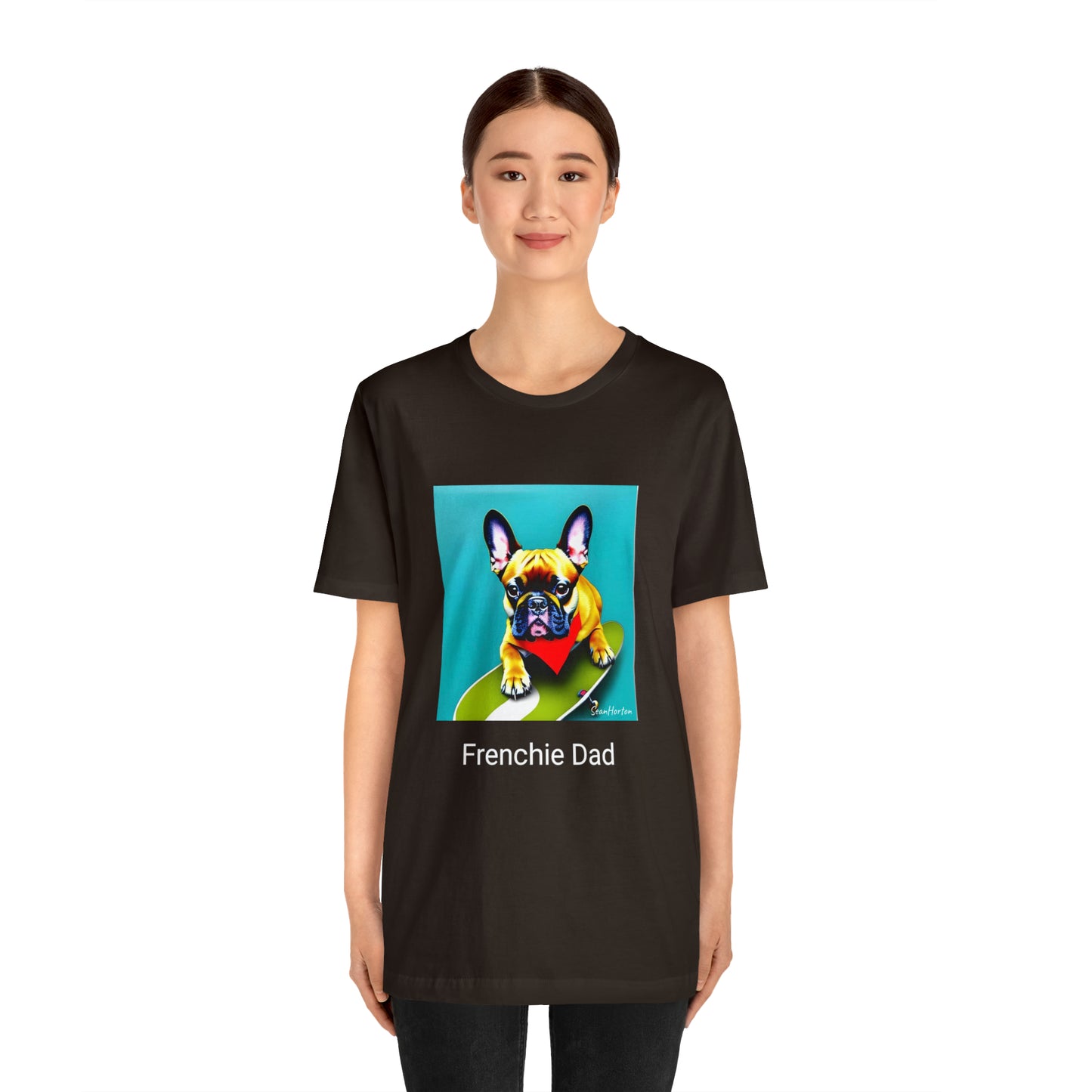 Frenchie on a Skateboard #2/Frenchie Dad Unisex Jersey Short Sleeve Tee