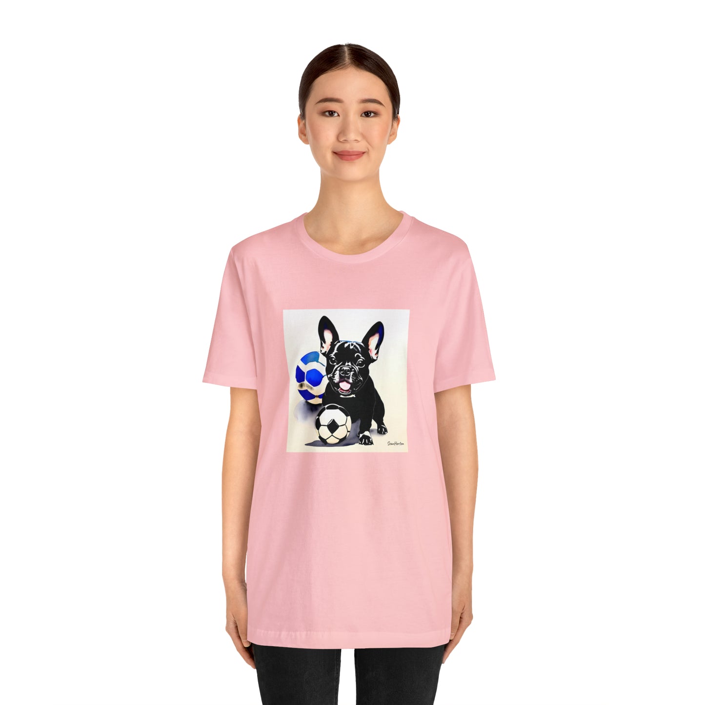 Frenchie with Soccer Ball Unisex Jersey Short Sleeve Tee