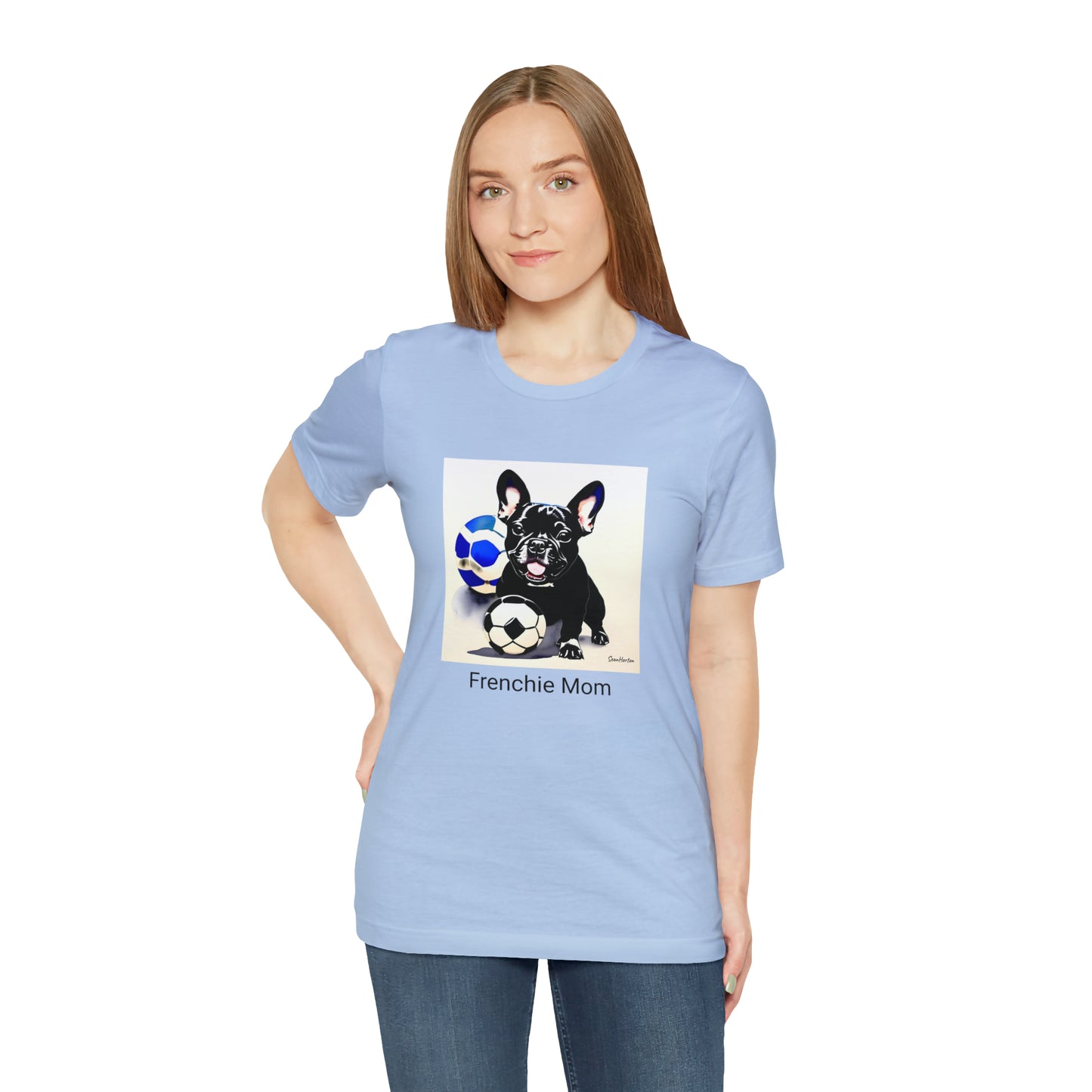Frenchie with Soccer Ball/Frenchie Mom Unisex Jersey Short Sleeve Tee