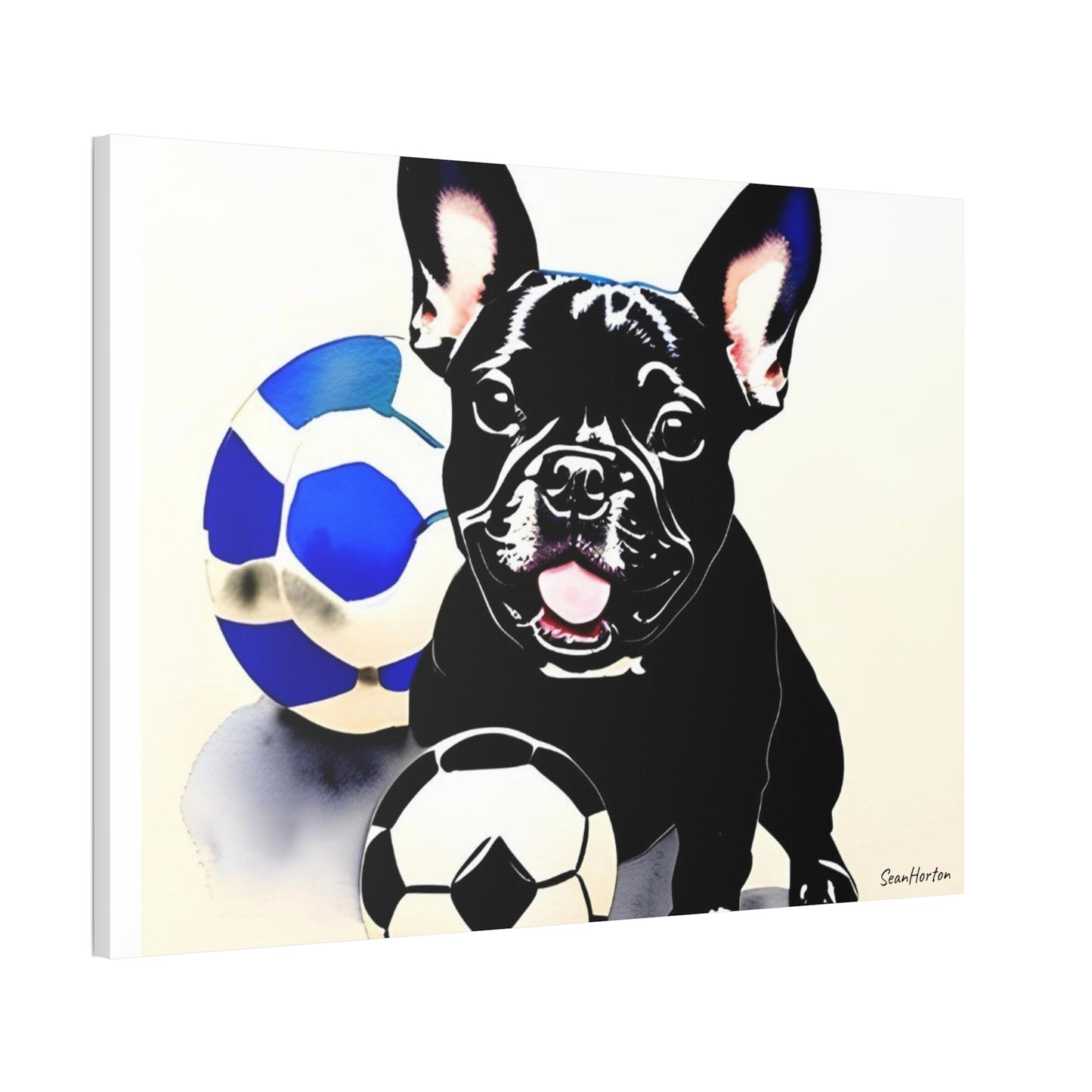 Frenchie with a Soccer Ball(Horizontal) Canvas Stretched, 1.5''