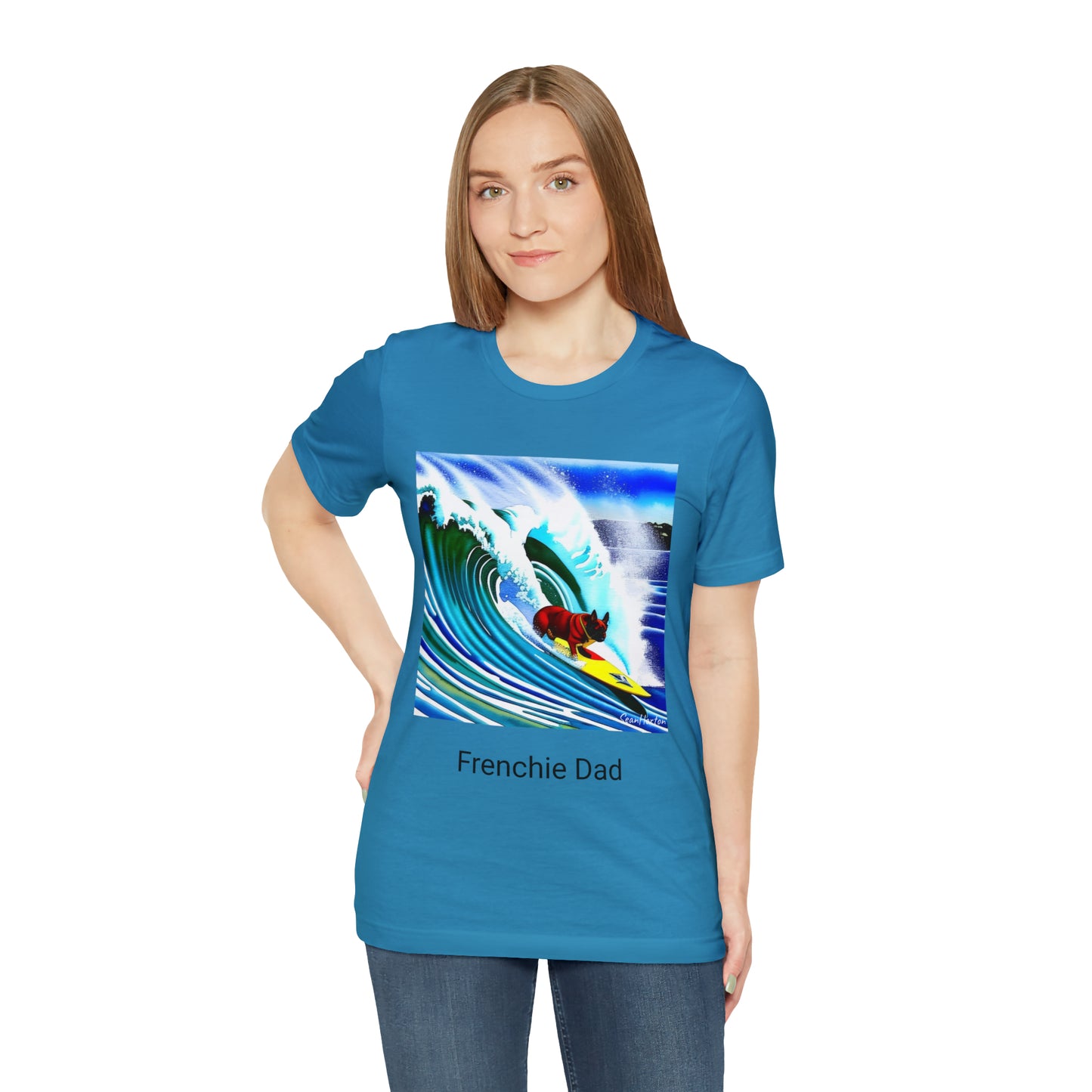 Surfing Frenchie/Frenchie Dad Unisex Jersey Short Sleeve Tee