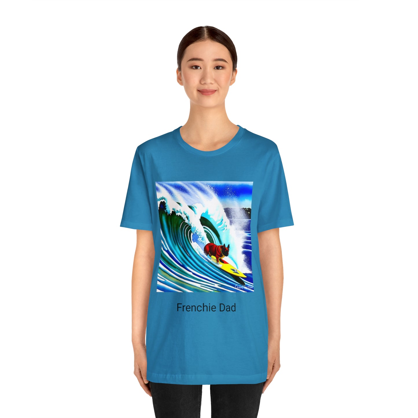 Surfing Frenchie/Frenchie Dad Unisex Jersey Short Sleeve Tee