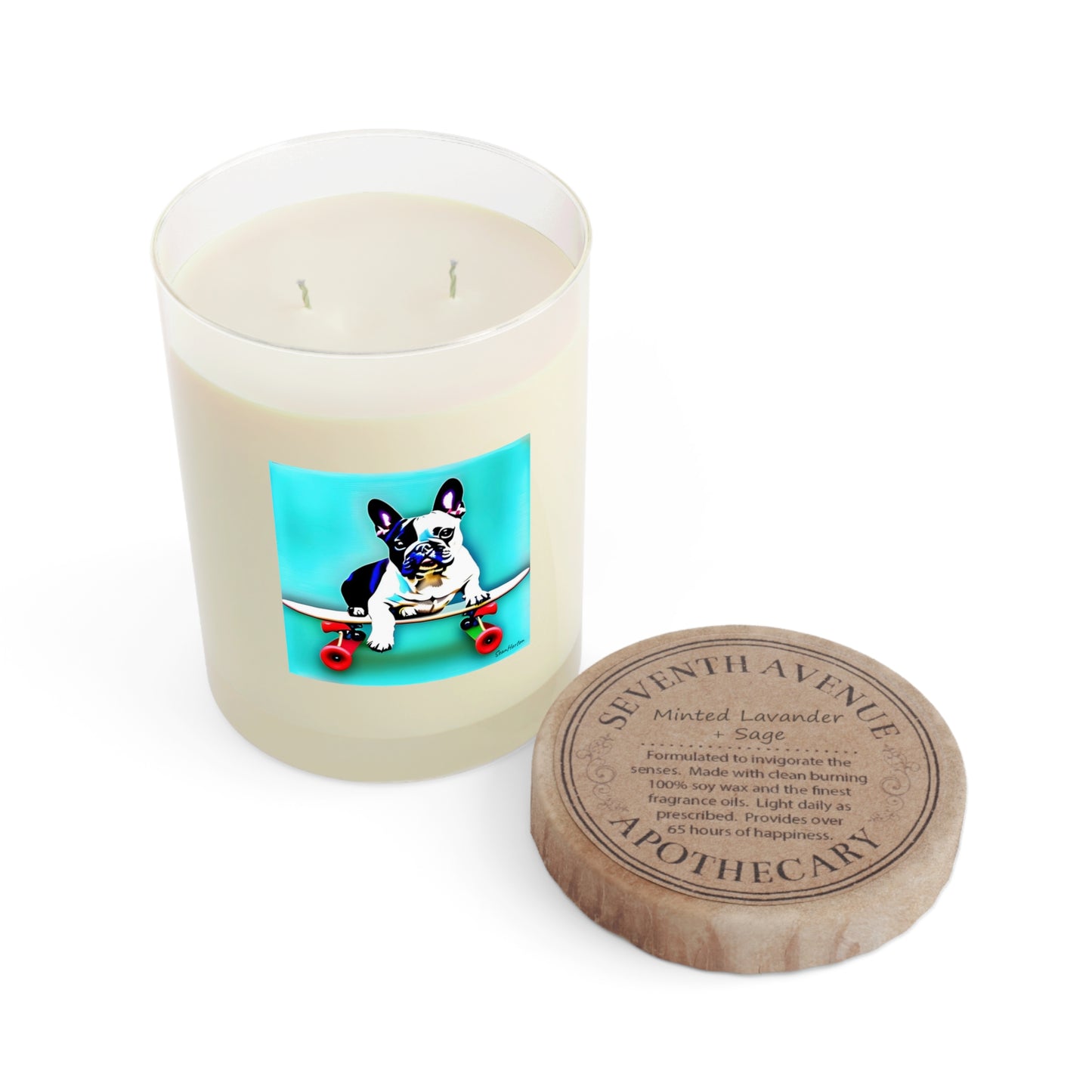 Frenchie on a Skateboard Scented Candle - Full Glass, 11oz