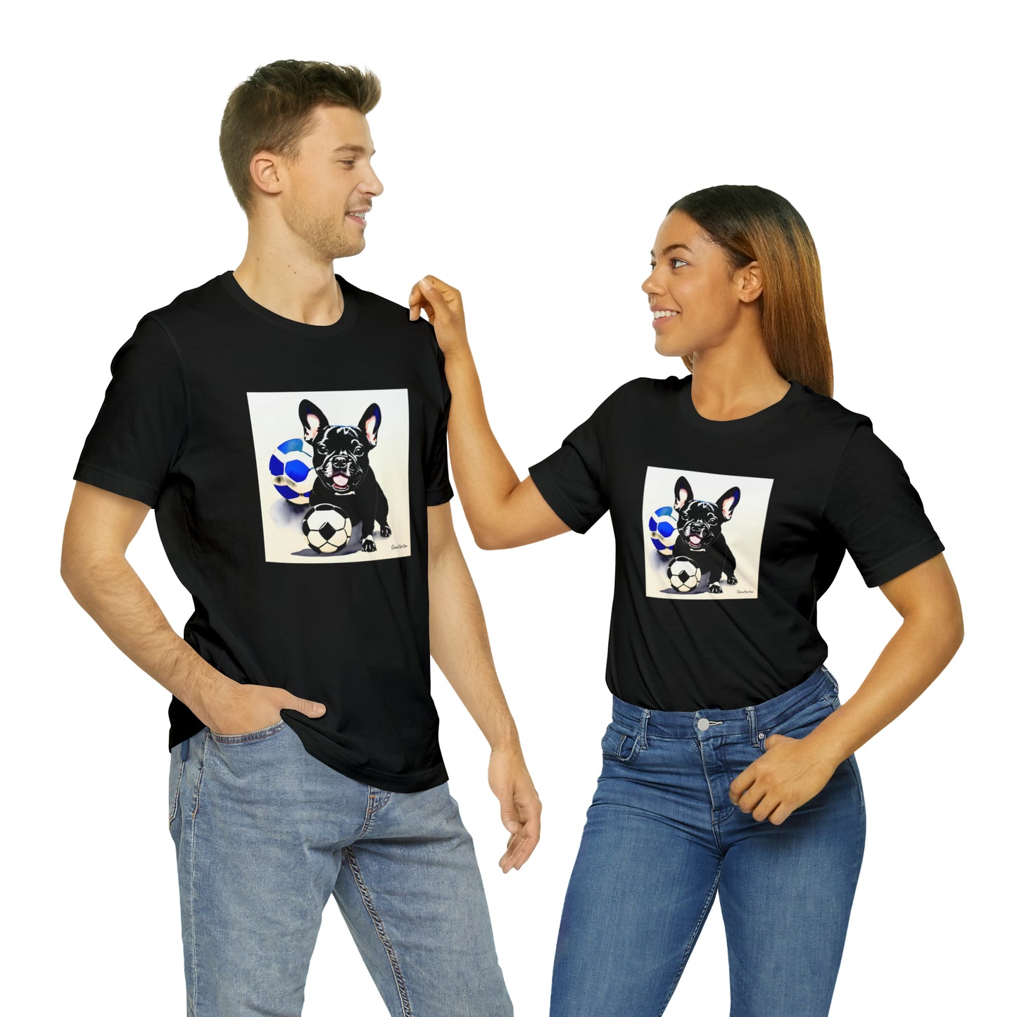 Frenchie with Soccer Ball Unisex Jersey Short Sleeve Tee