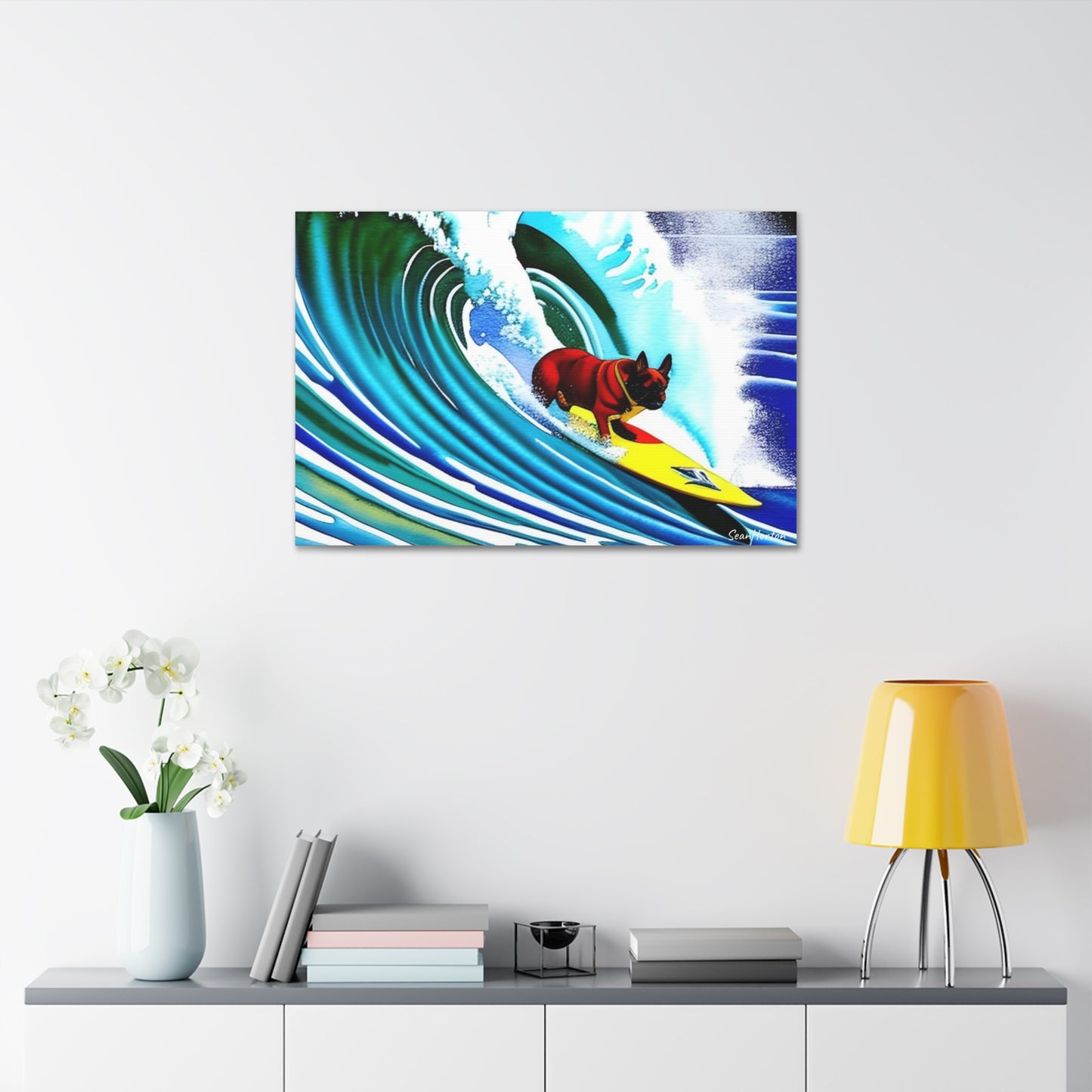 Surfing Frenchie (Horizontal) Canvas Stretched, 1.5''